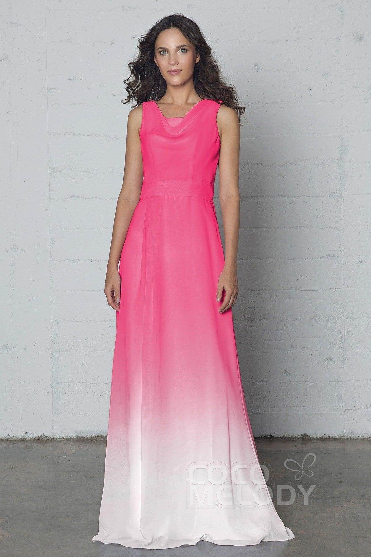 Sheath-Column Floor Length Chiffon Ombre Dress COZF17009 - COCOMELODY