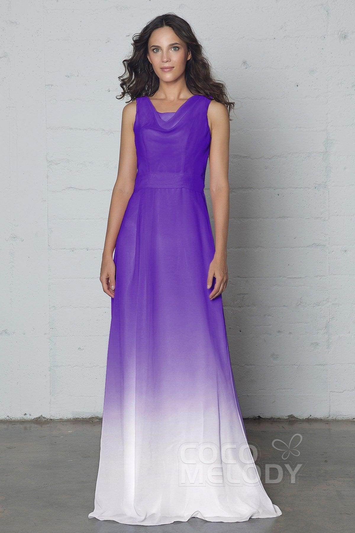 Sheath-Column Floor Length Chiffon Ombre Dress COZF17009 - COCOMELODY