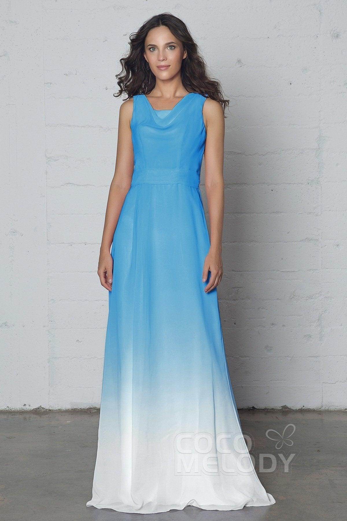 Sheath-Column Floor Length Chiffon Ombre Dress COZF17009 - COCOMELODY