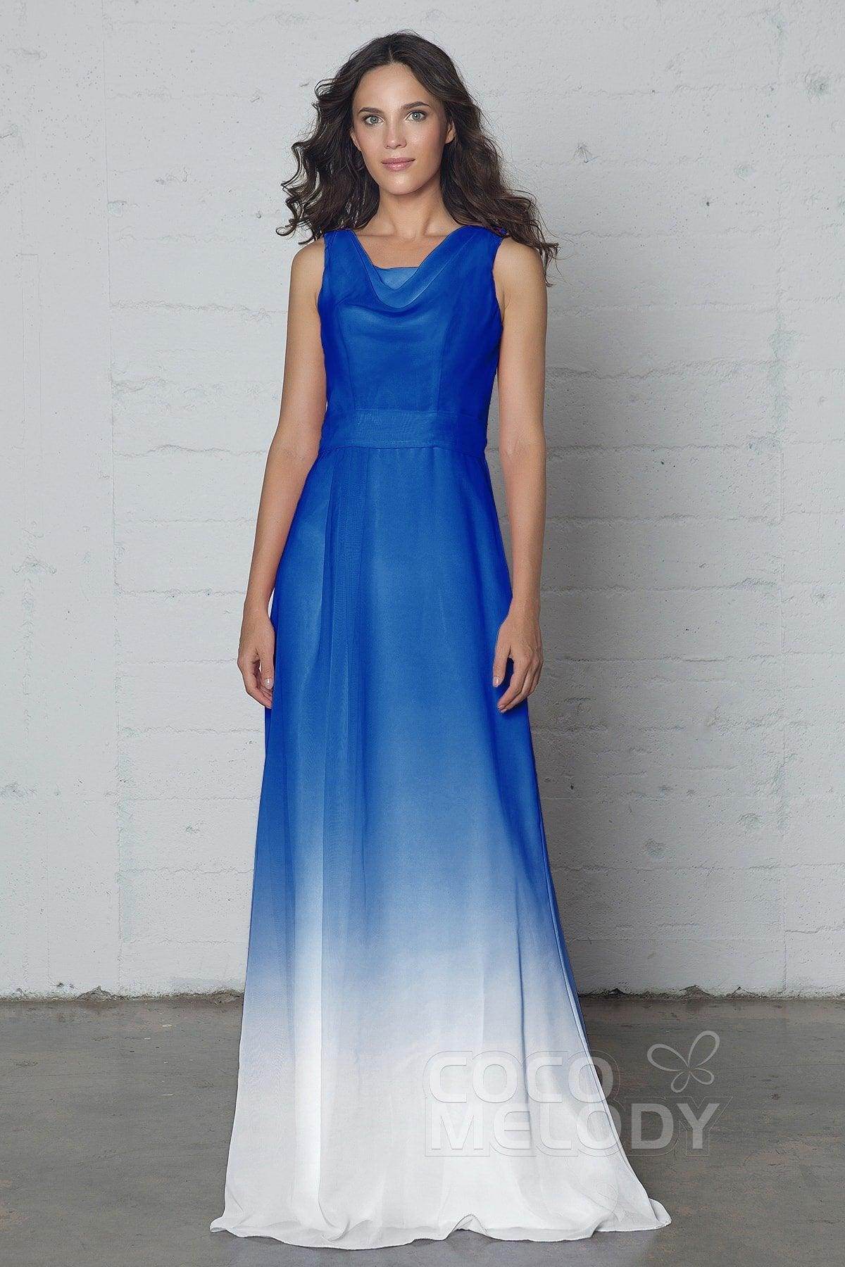 Sheath-Column Floor Length Chiffon Ombre Dress COZF17009 - COCOMELODY