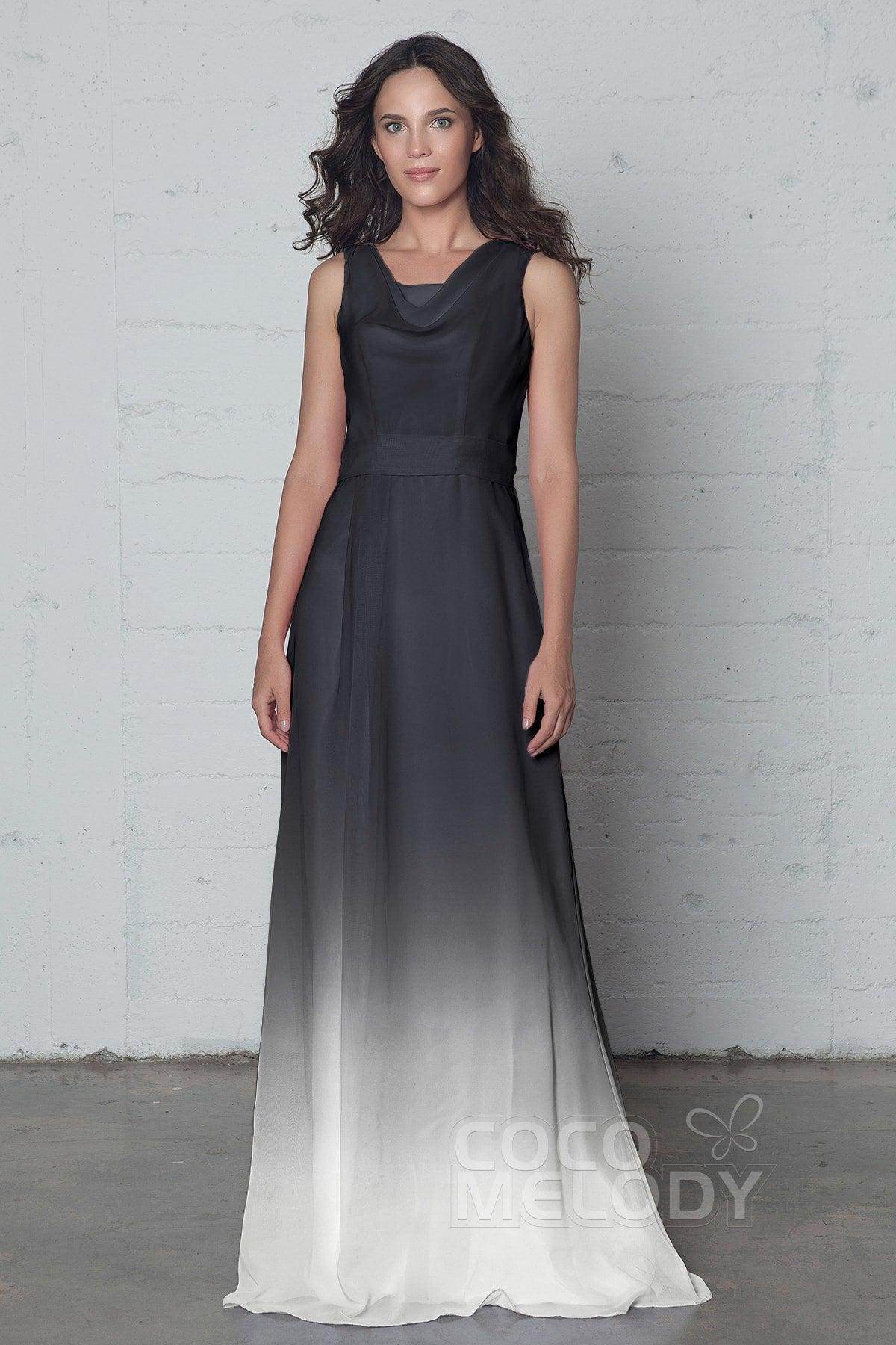 Sheath-Column Floor Length Chiffon Ombre Dress COZF17009 - COCOMELODY