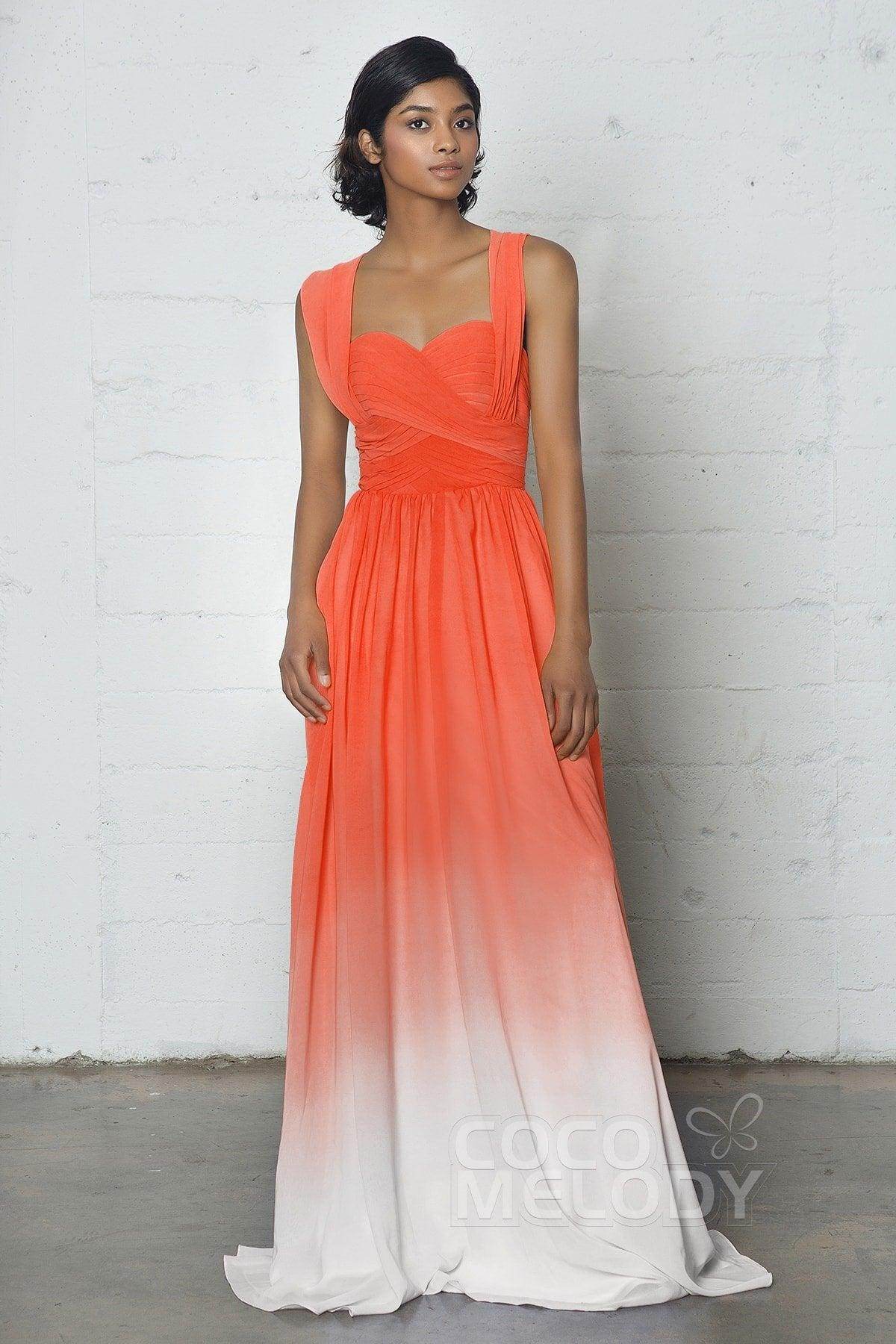 Sheath-Column Floor Length Chiffon Ombre Dress COZF17011 - COCOMELODY
