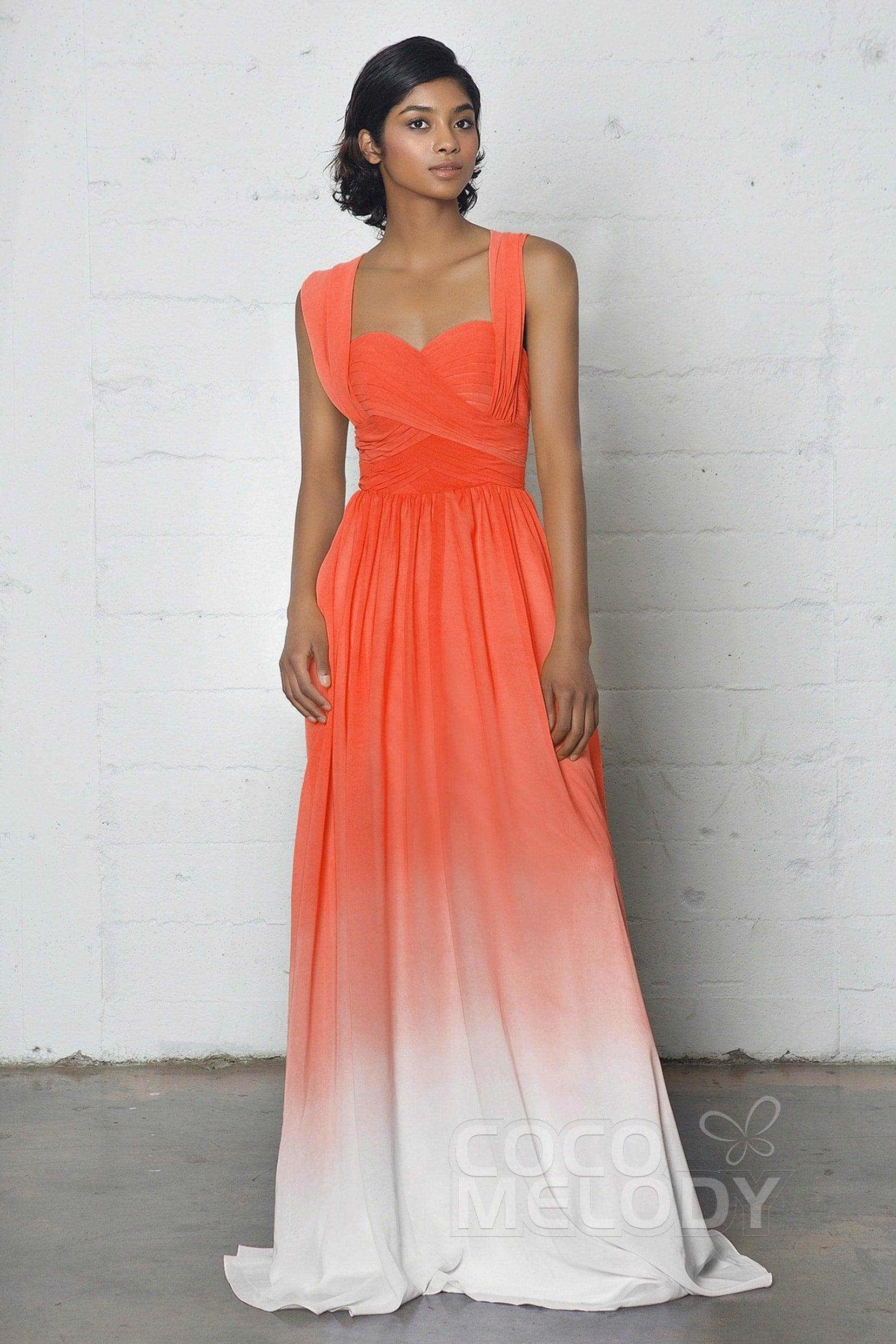 Sheath-Column Floor Length Chiffon Ombre Dress COZF17011 - COCOMELODY