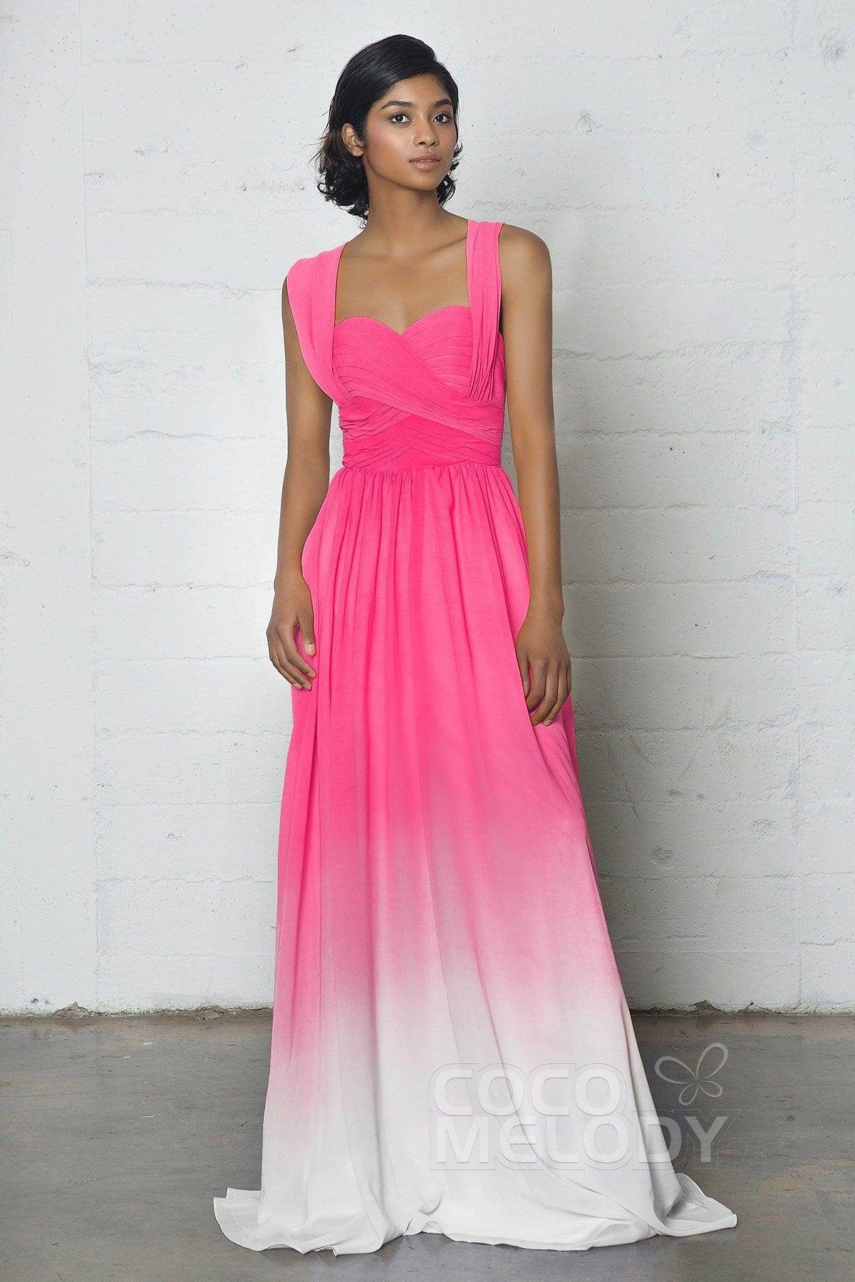 Sheath-Column Floor Length Chiffon Ombre Dress COZF17011 - COCOMELODY