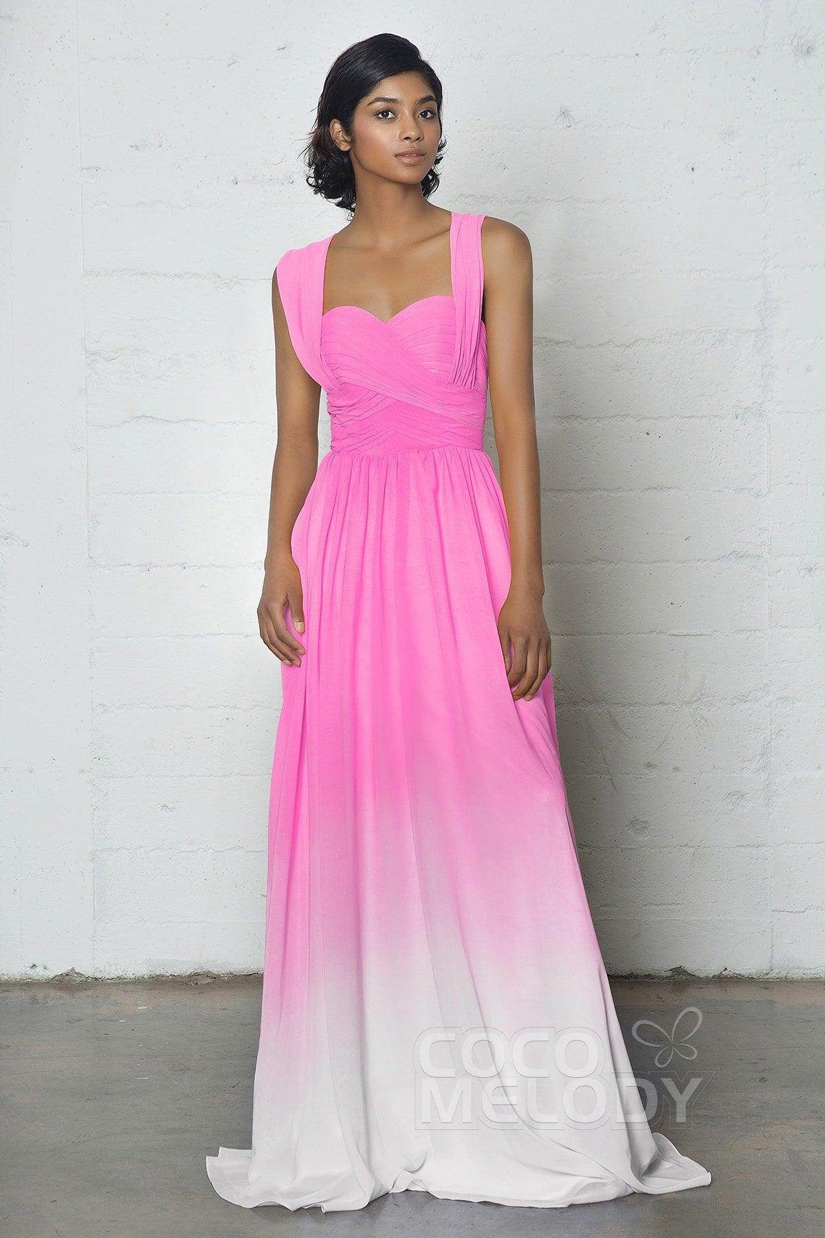 Sheath-Column Floor Length Chiffon Ombre Dress COZF17011 - COCOMELODY