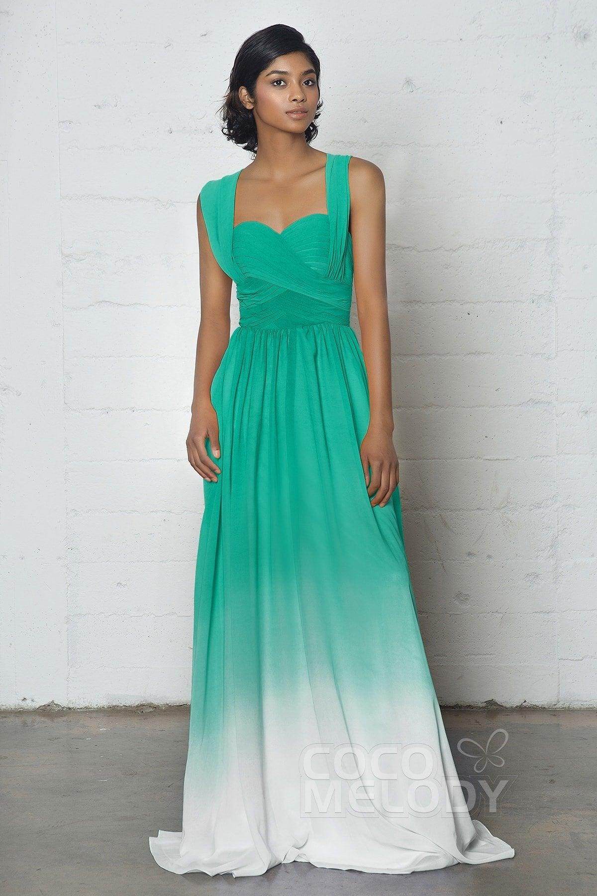 Sheath-Column Floor Length Chiffon Ombre Dress COZF17011 - COCOMELODY