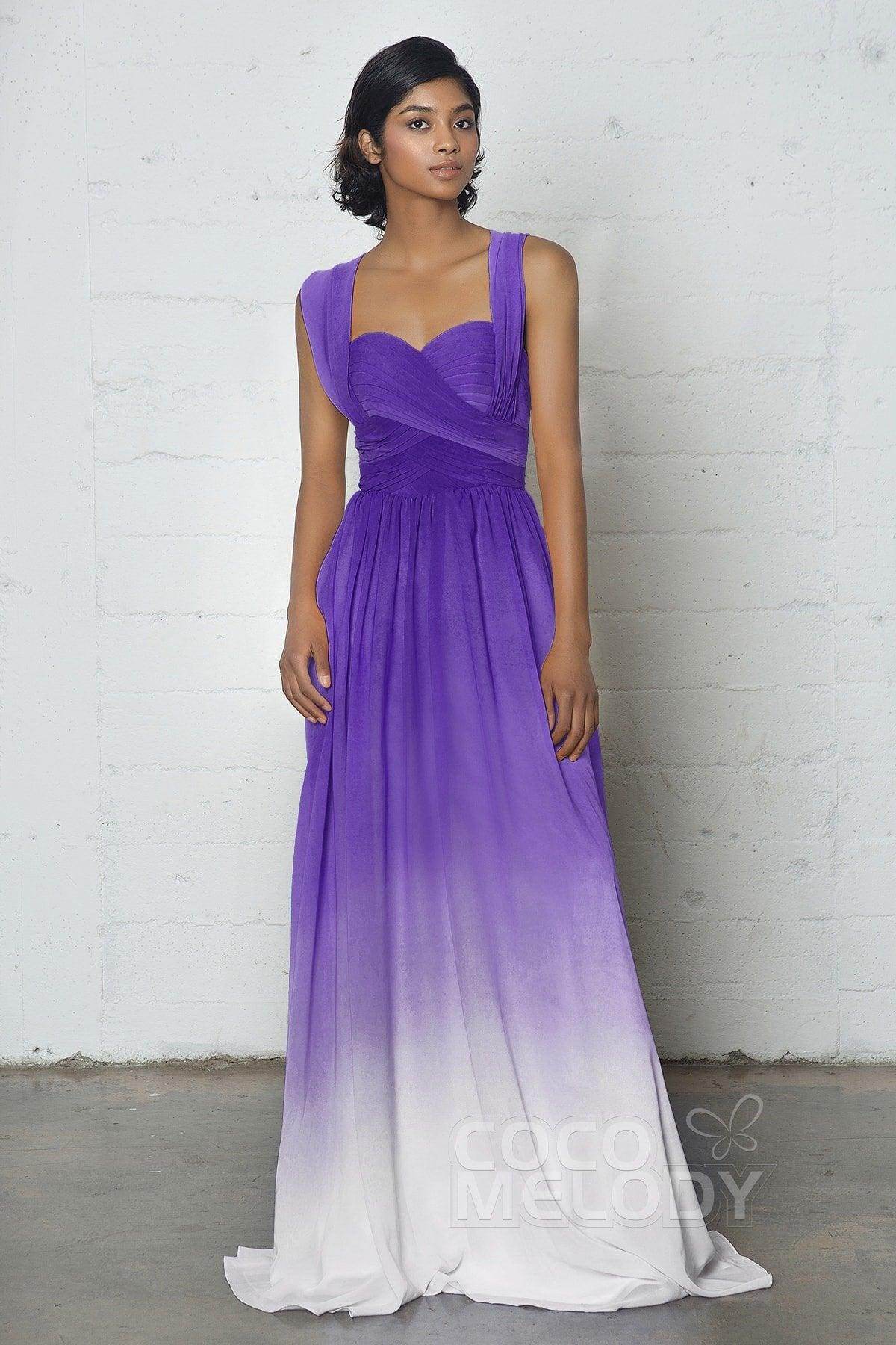 Sheath-Column Floor Length Chiffon Ombre Dress COZF17011 - COCOMELODY