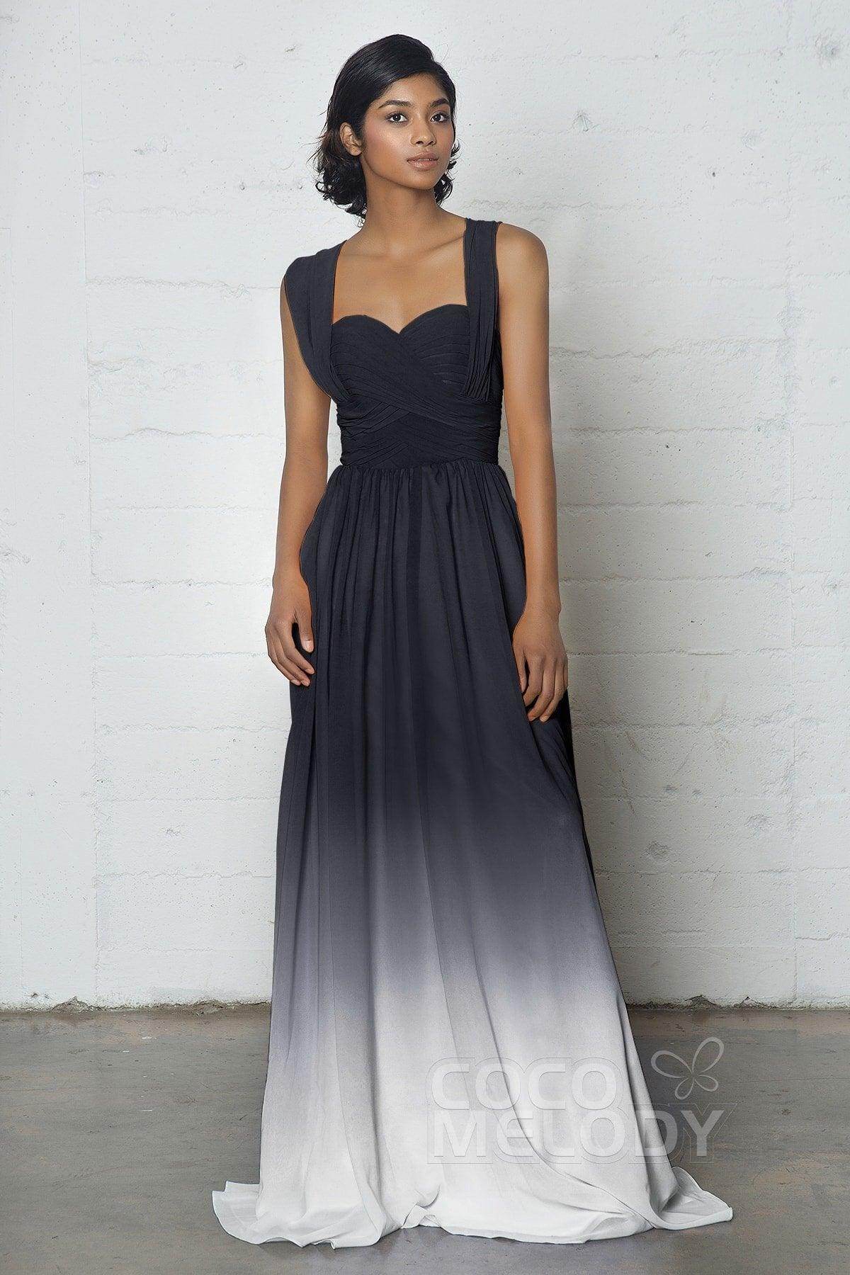 Sheath-Column Floor Length Chiffon Ombre Dress COZF17011 - COCOMELODY