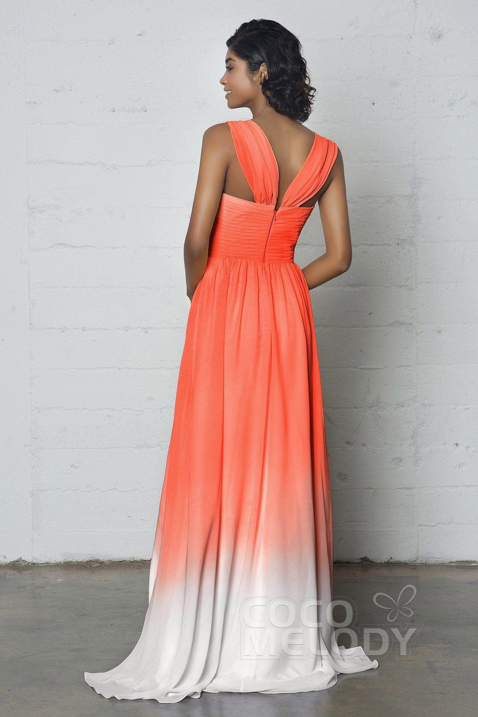 Sheath-Column Floor Length Chiffon Ombre Dress COZF17011 - COCOMELODY