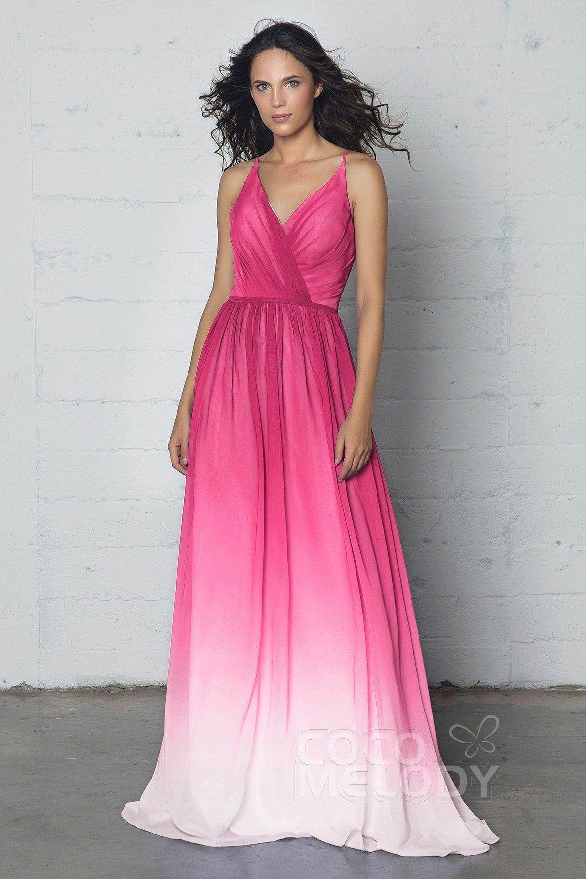 Sheath-Column Floor Length Chiffon Ombre Dress COZF17013 - COCOMELODY