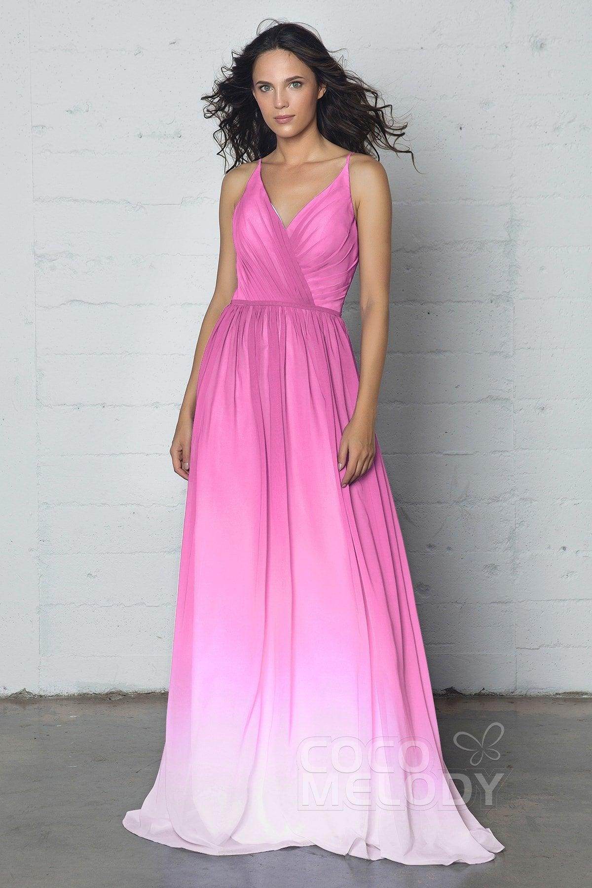 Sheath-Column Floor Length Chiffon Ombre Dress COZF17013 - COCOMELODY