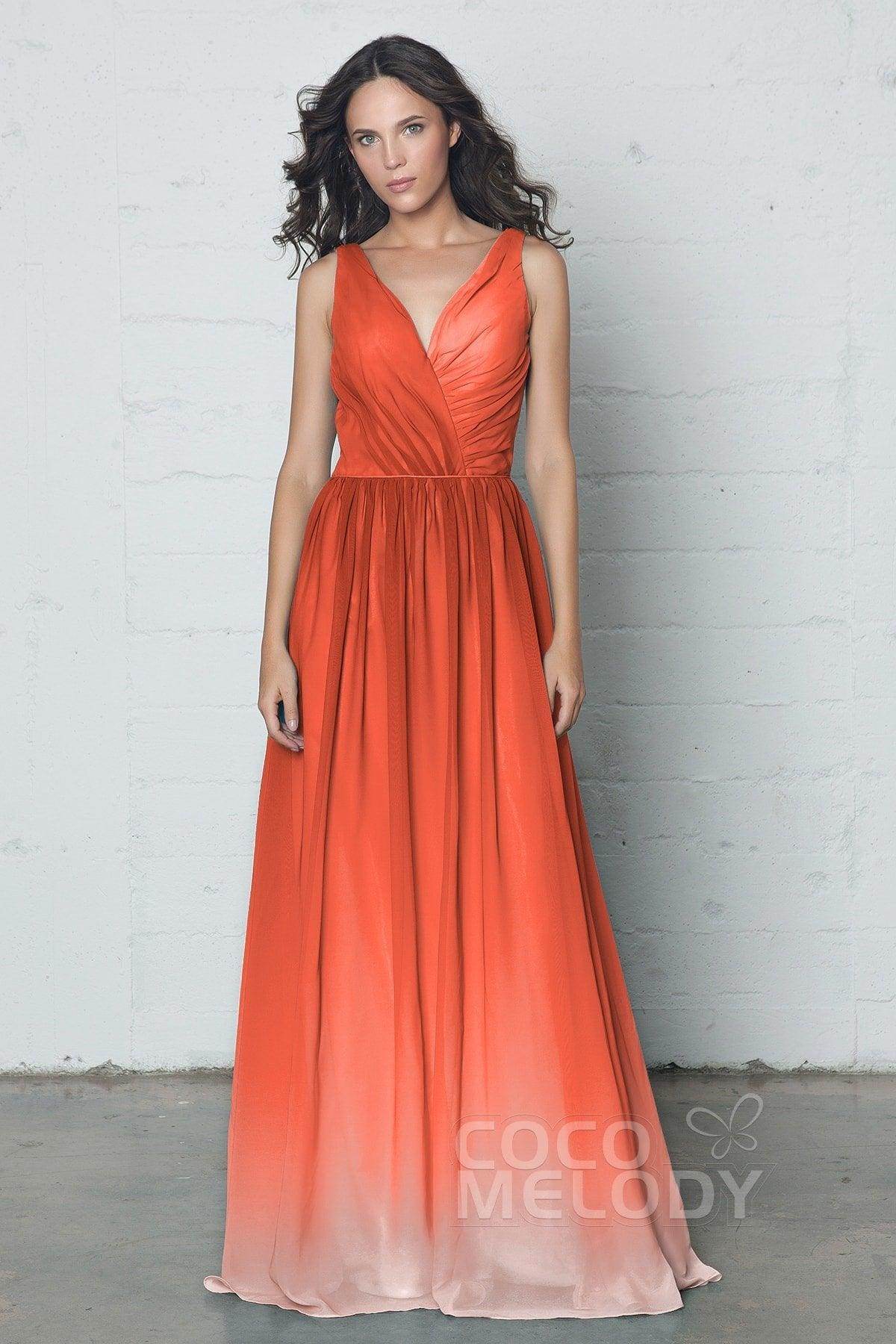 Sheath-Column Floor Length Chiffon Ombre Dress COZF17014 - COCOMELODY