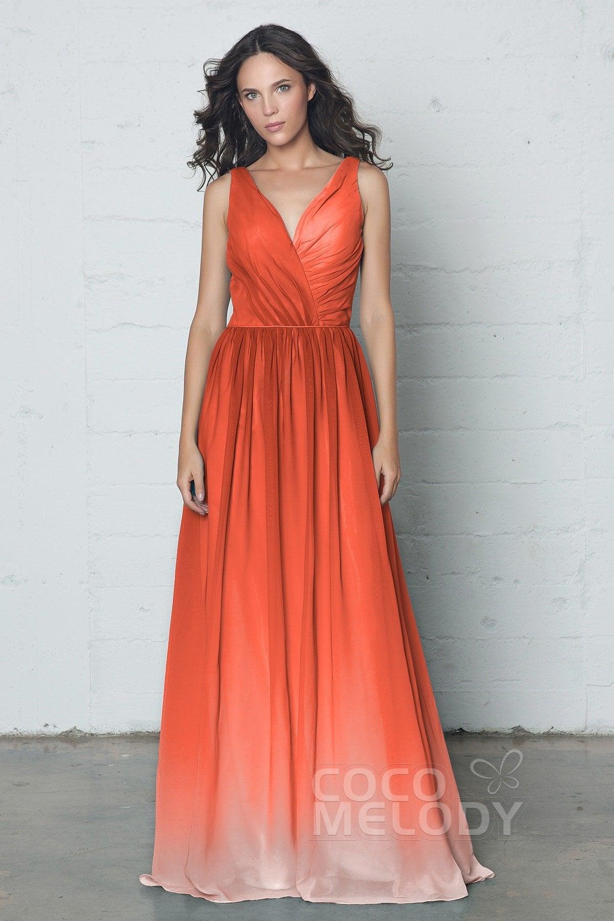 COCOMELODY Sheath-Column Floor Length Chiffon Ombre Dress COZF17014 