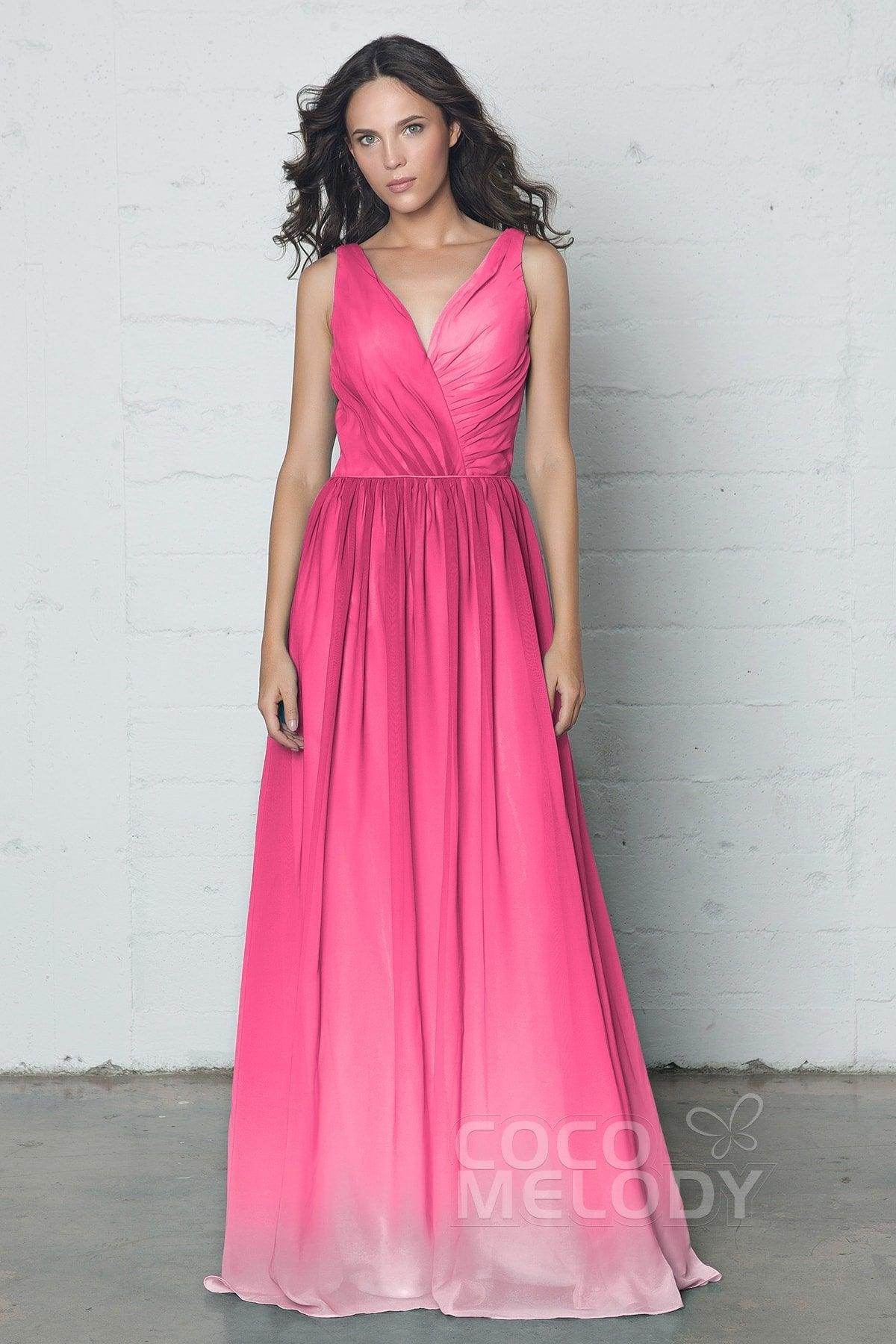 Sheath-Column Floor Length Chiffon Ombre Dress COZF17014 - COCOMELODY