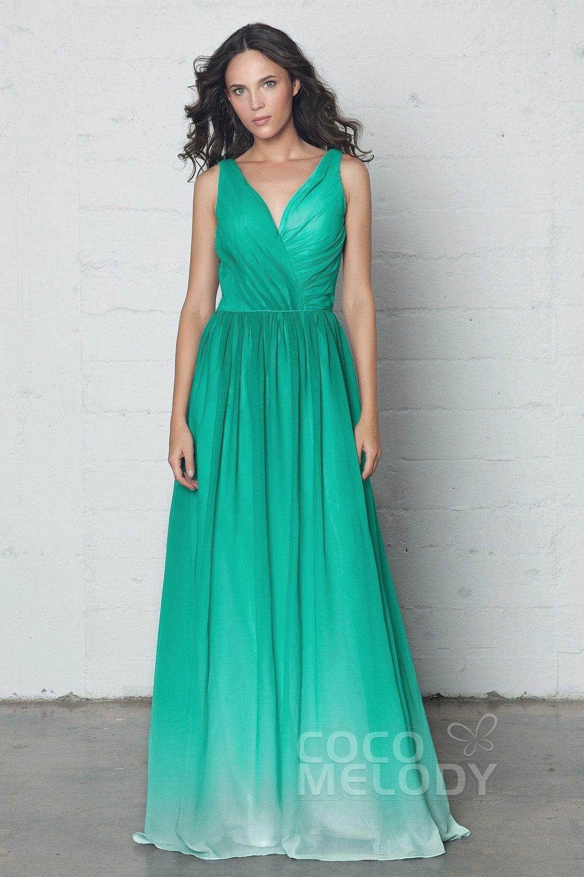 Sheath-Column Floor Length Ombre Chiffon Bridesmaid Dress COCOMELODY COZF17014, Meadow Sheath-Column Floor Length Ombre Chiffon Bridesmaid Dress COCOMELODY COZF17014, Meadow
