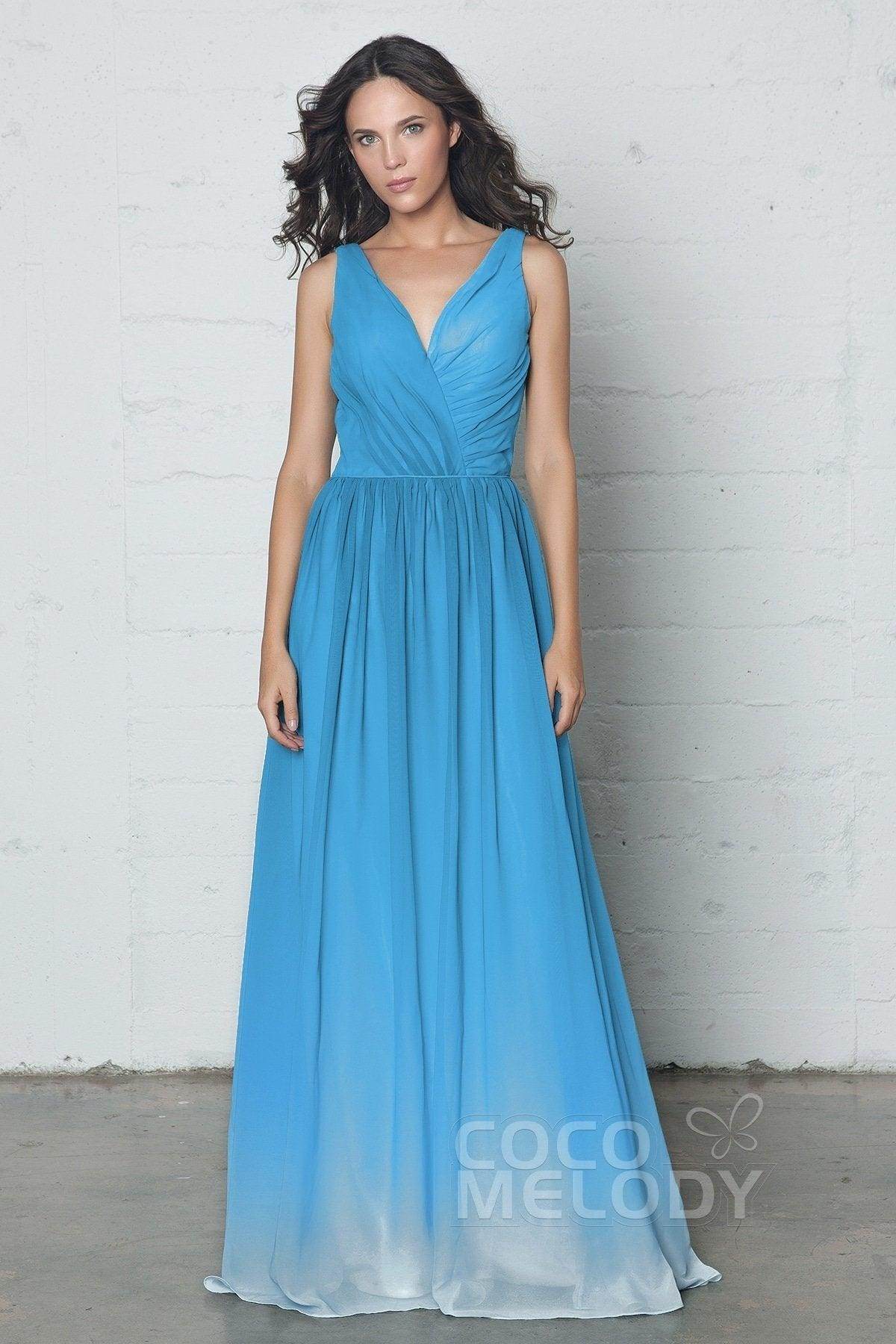 Sheath-Column Floor Length Chiffon Ombre Dress COZF17014 - COCOMELODY