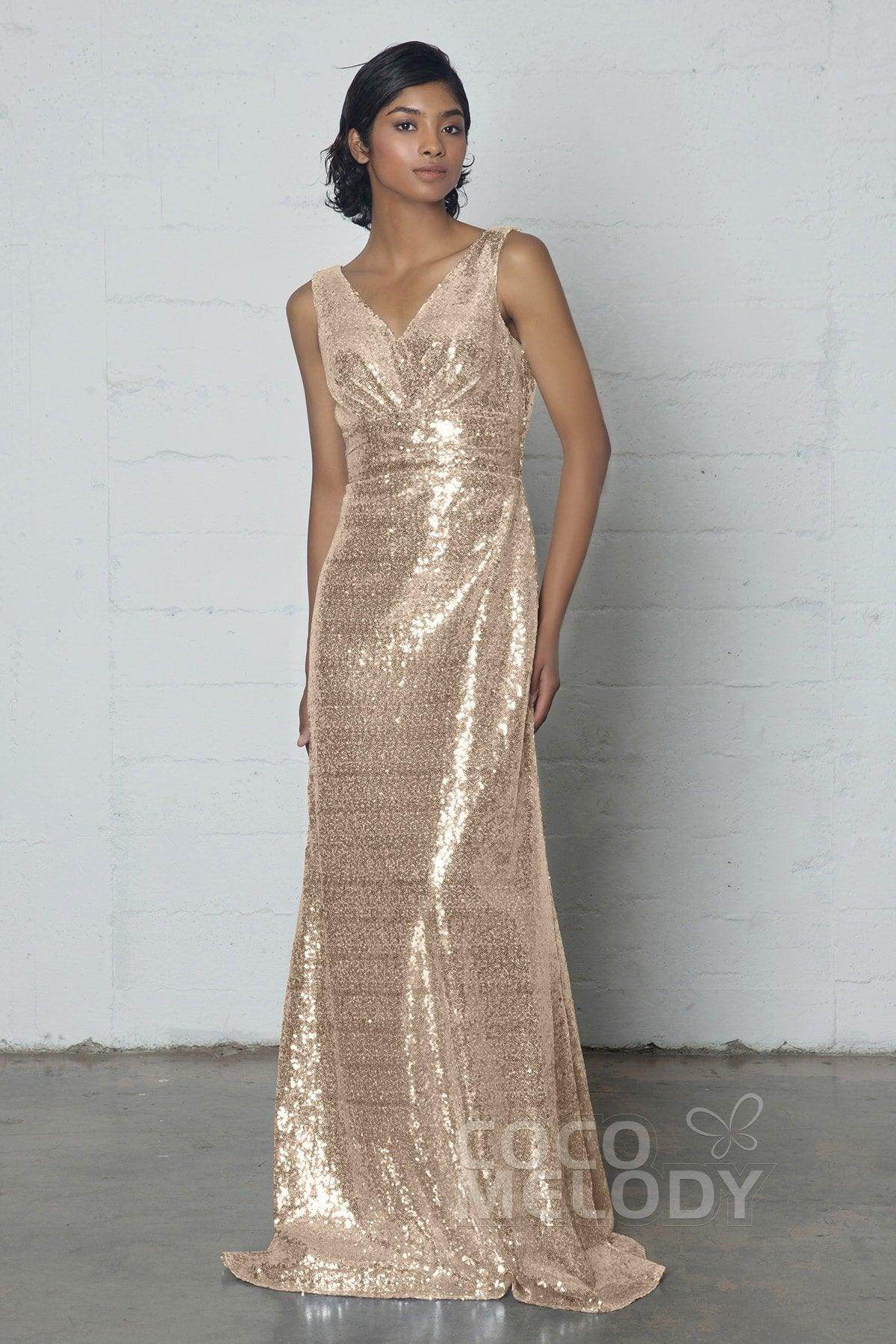 Sheath-Column Floor Length Sequined Dress COZF17021 - COCOMELODY