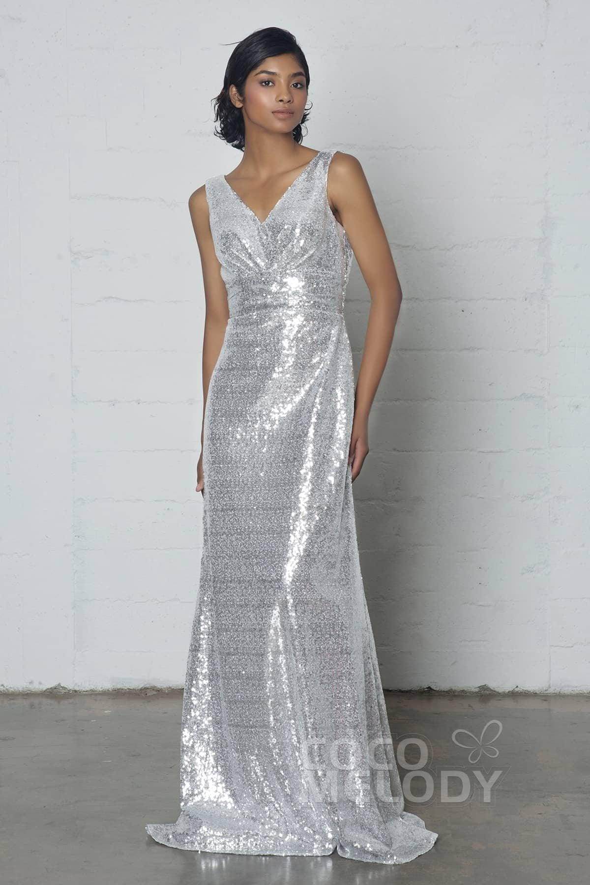 Sheath-Column Floor Length Sequined Bridesmaid Dress COCOMELODY COZF17021, Black Sheath-Column Floor Length Sequined Bridesmaid Dress COCOMELODY COZF17021, Black