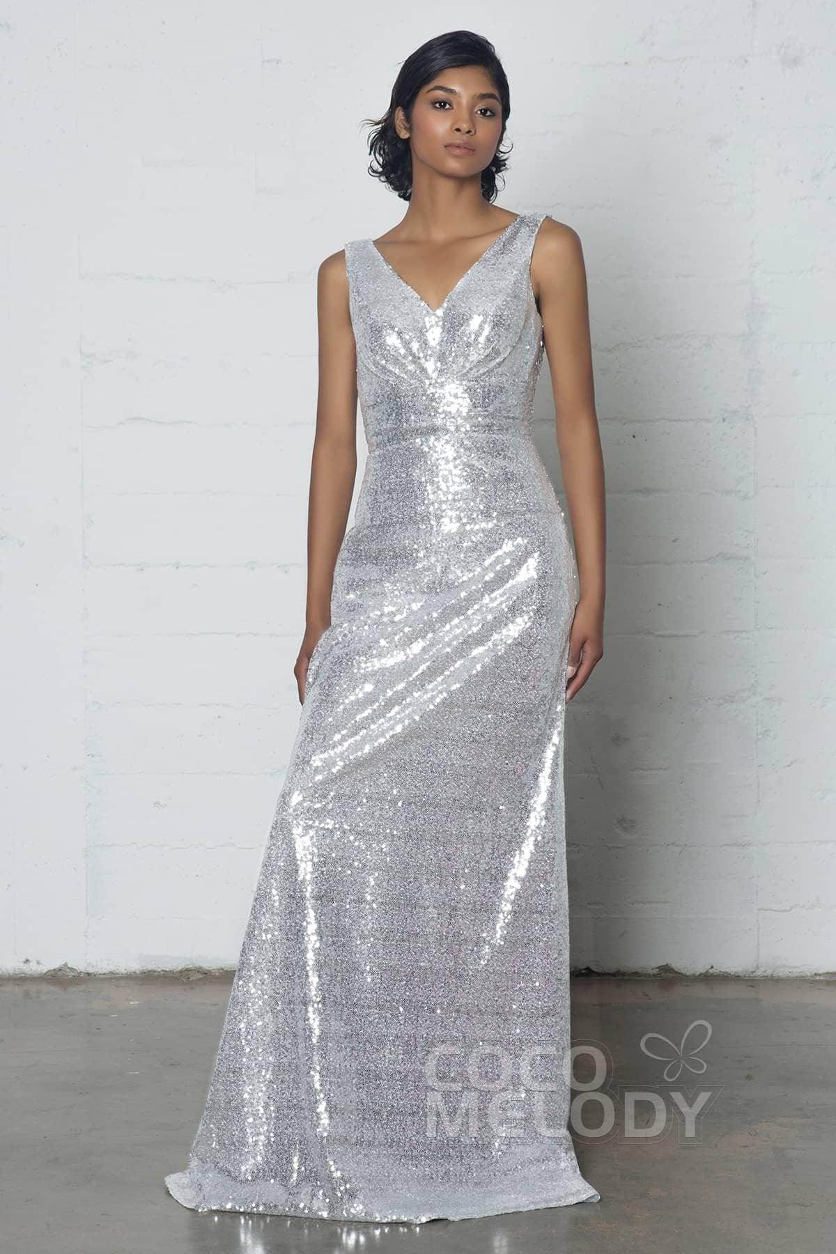 Sheath-Column Floor Length Sequined Dress COZF17021 - COCOMELODY