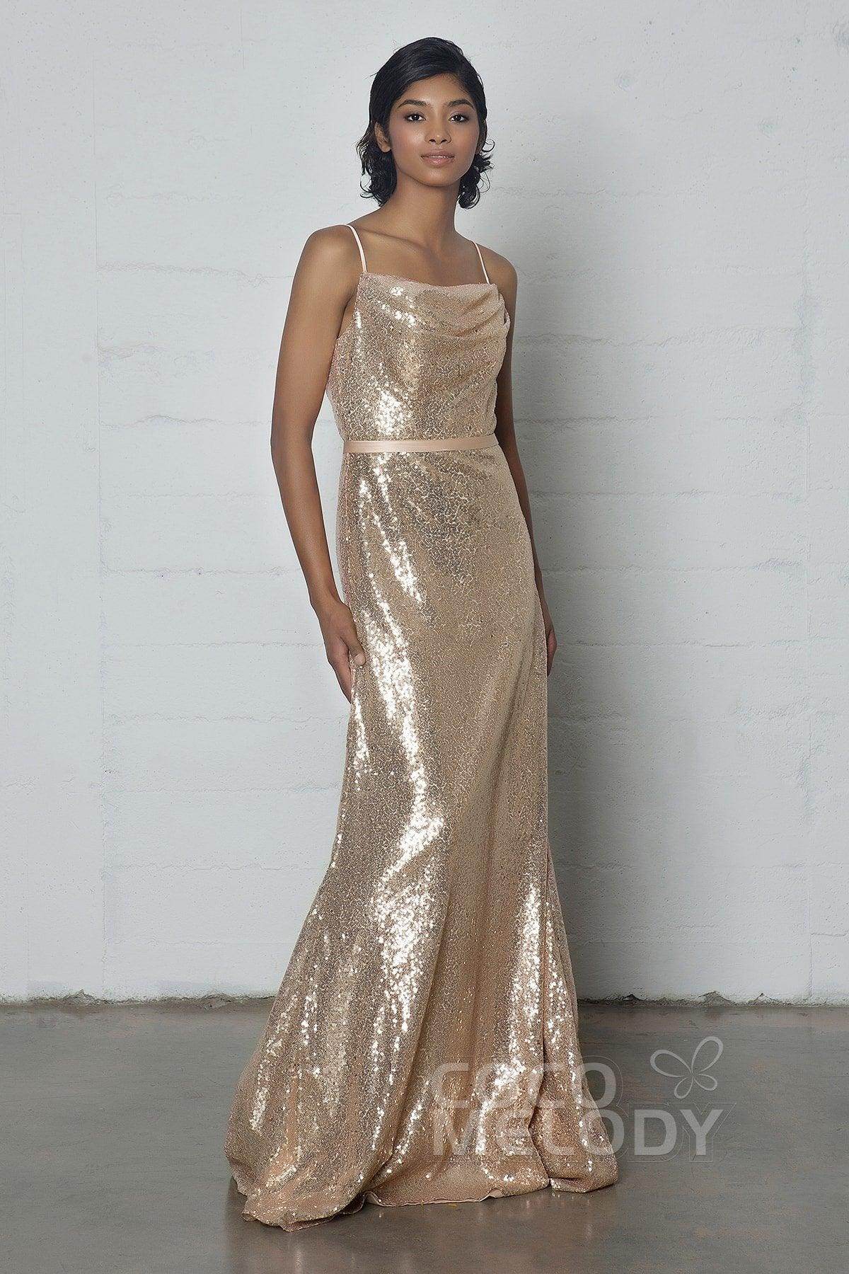 Sheath-Column Floor Length Sequined Dress COZF17023 - COCOMELODY