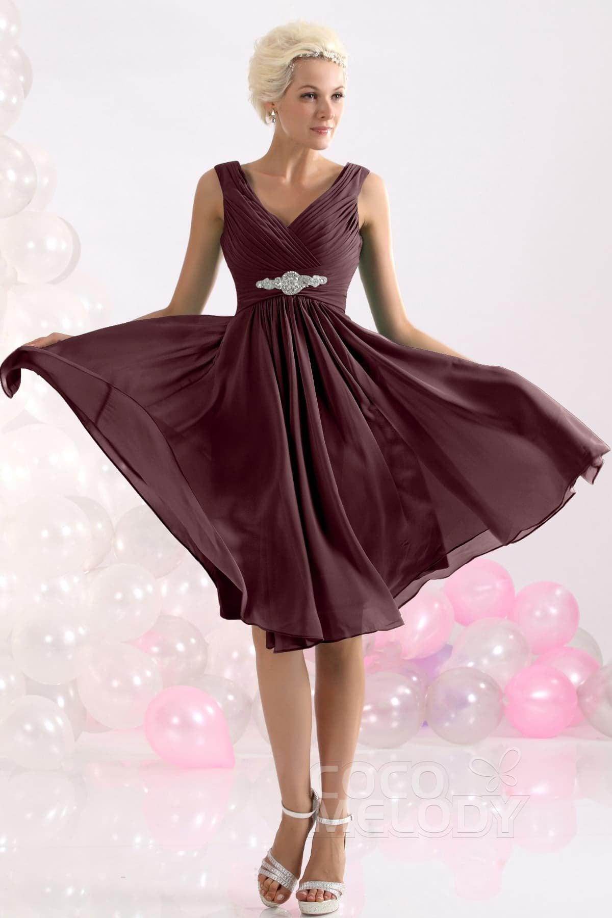 A-Line Knee Length Chiffon Bridesmaids Dress COZK1302A - COCOMELODY