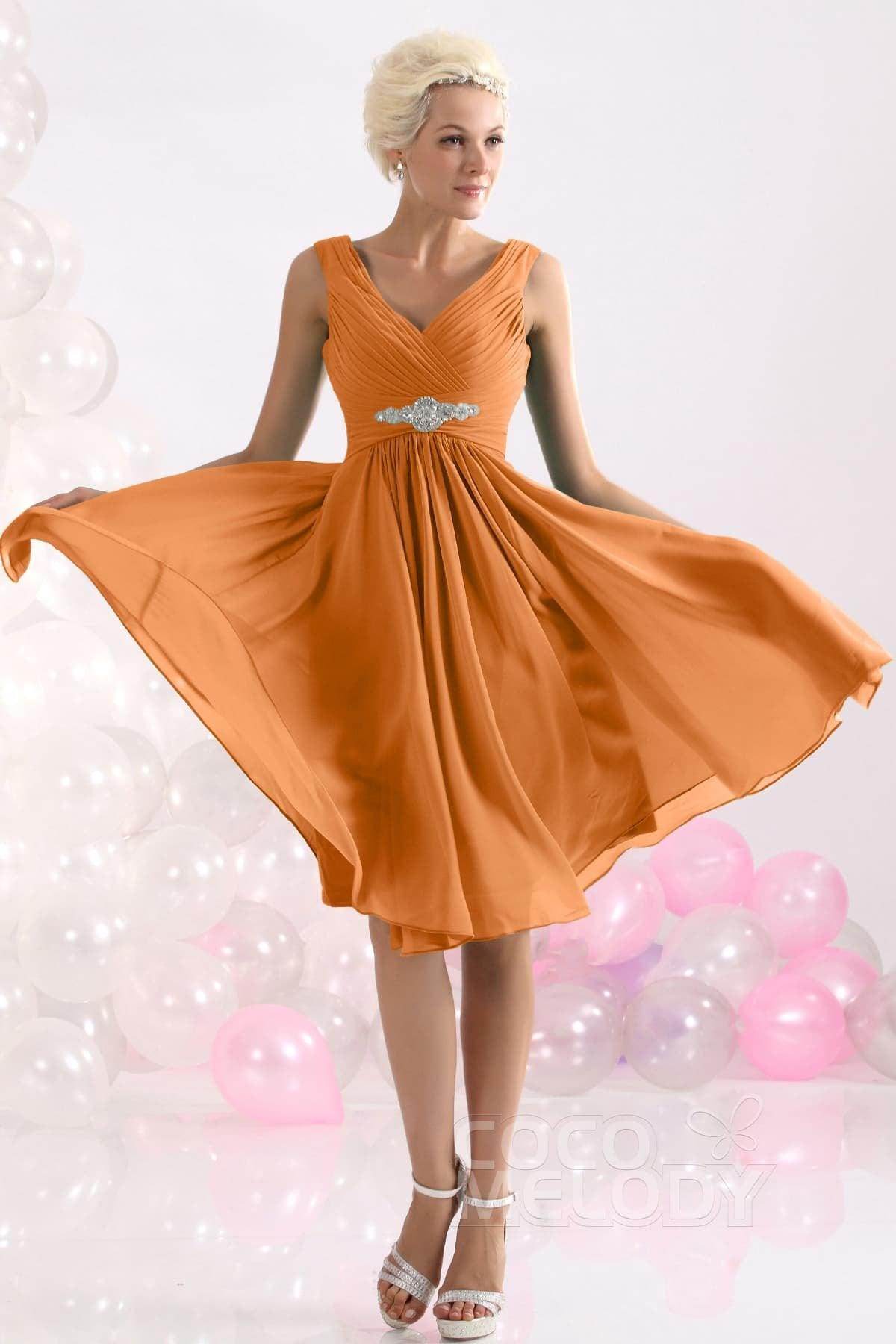 A-Line Knee Length Chiffon Bridesmaids Dress COZK1302A - COCOMELODY