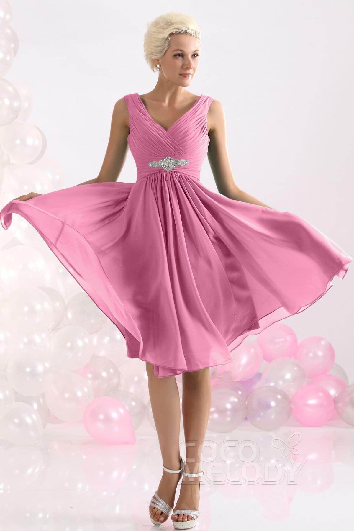 A-Line Knee Length Chiffon Bridesmaids Dress COZK1302A - COCOMELODY
