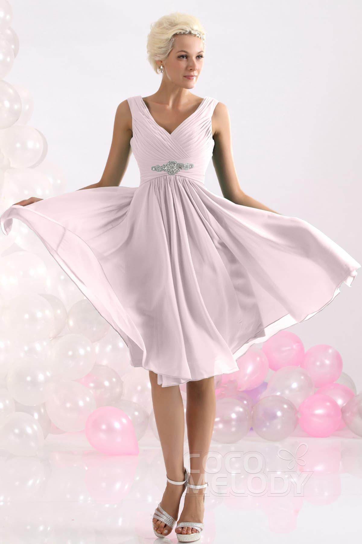 A-Line Knee Length Chiffon Bridesmaids Dress COZK1302A - COCOMELODY