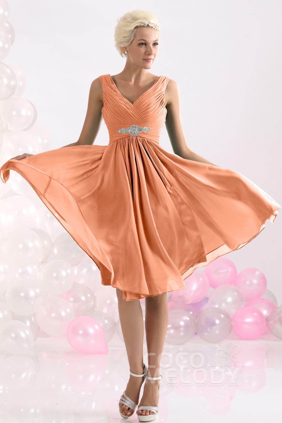 A-Line Knee Length Chiffon Bridesmaids Dress COZK1302A - COCOMELODY