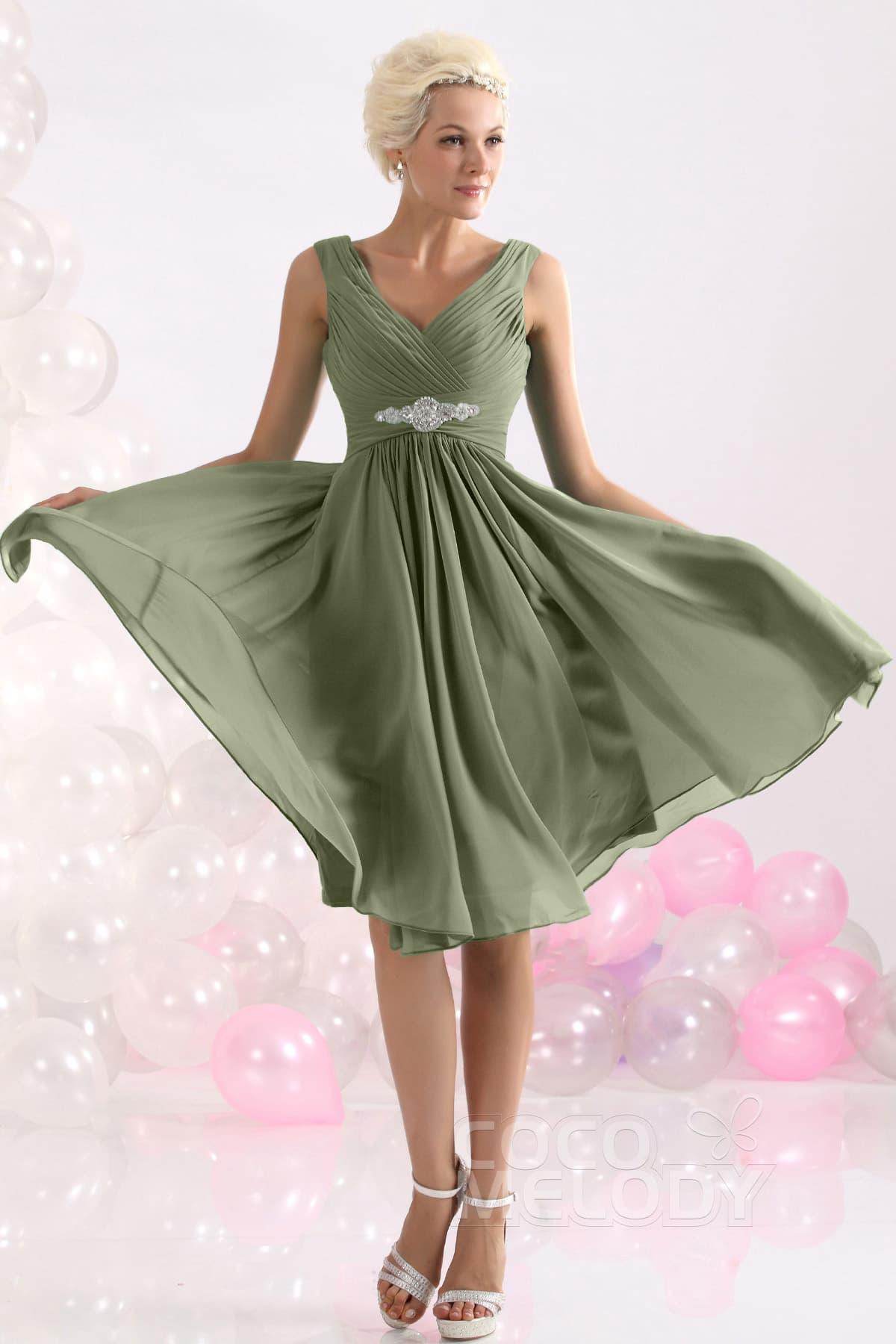 A-Line Knee Length Chiffon Bridesmaids Dress COZK1302A - COCOMELODY