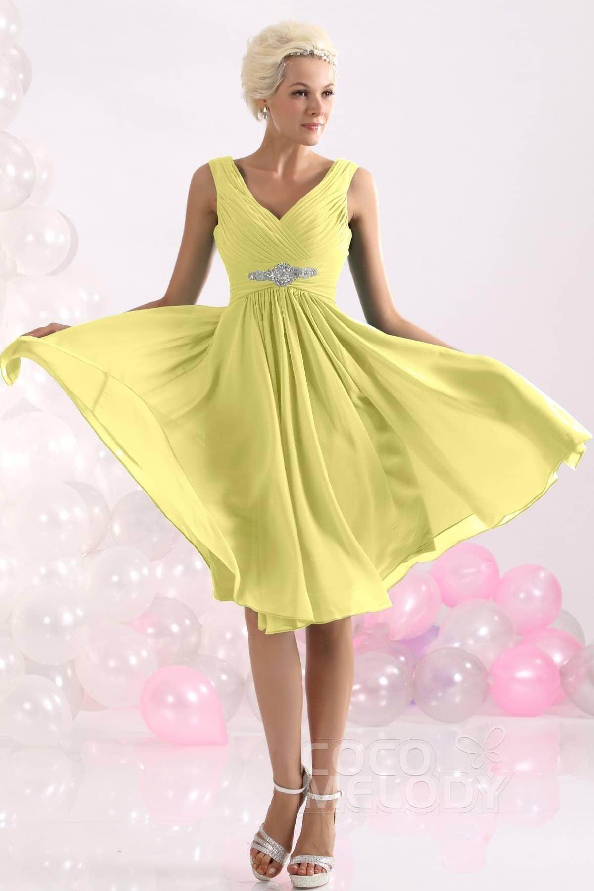 A-Line Knee Length Chiffon Bridesmaids Dress COZK1302A - COCOMELODY