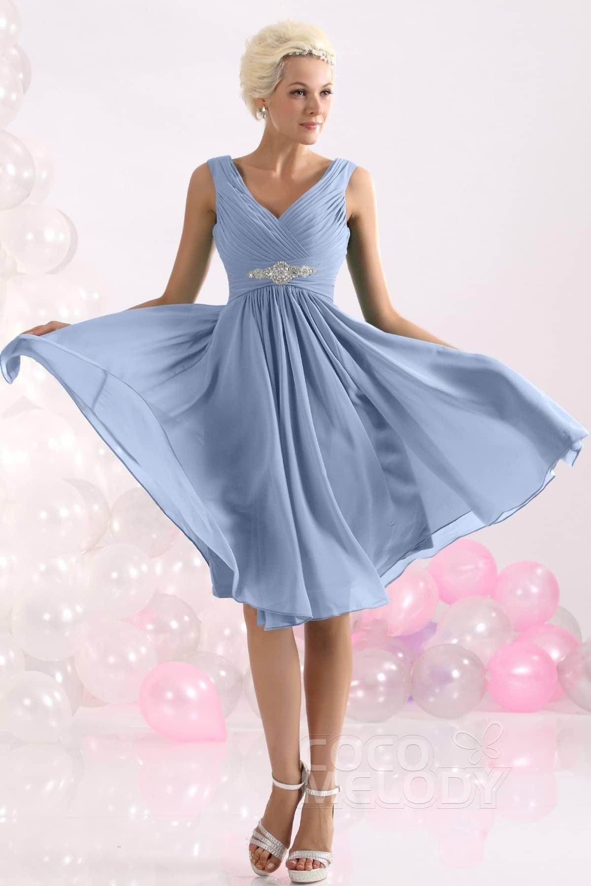 A-Line Knee Length Chiffon Bridesmaids Dress COZK1302A - COCOMELODY