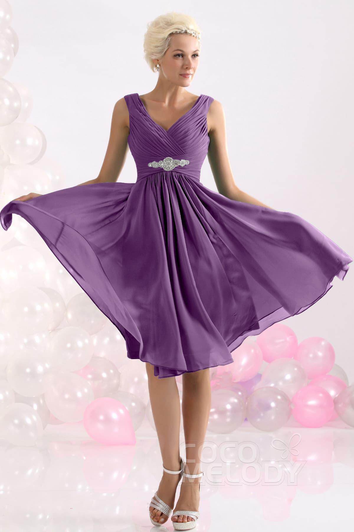 A-Line Knee Length Chiffon Bridesmaids Dress COZK1302A - COCOMELODY