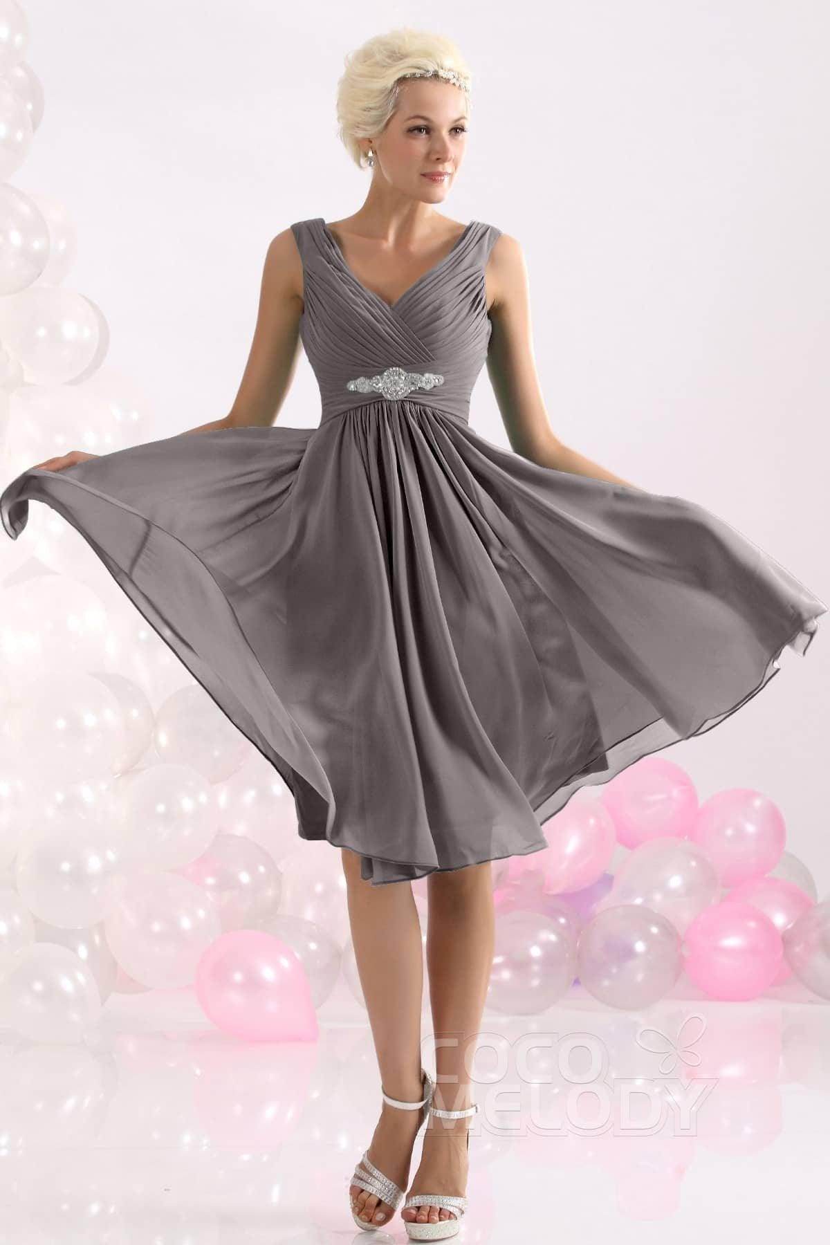 A-Line Knee Length Chiffon Bridesmaids Dress COZK1302A - COCOMELODY