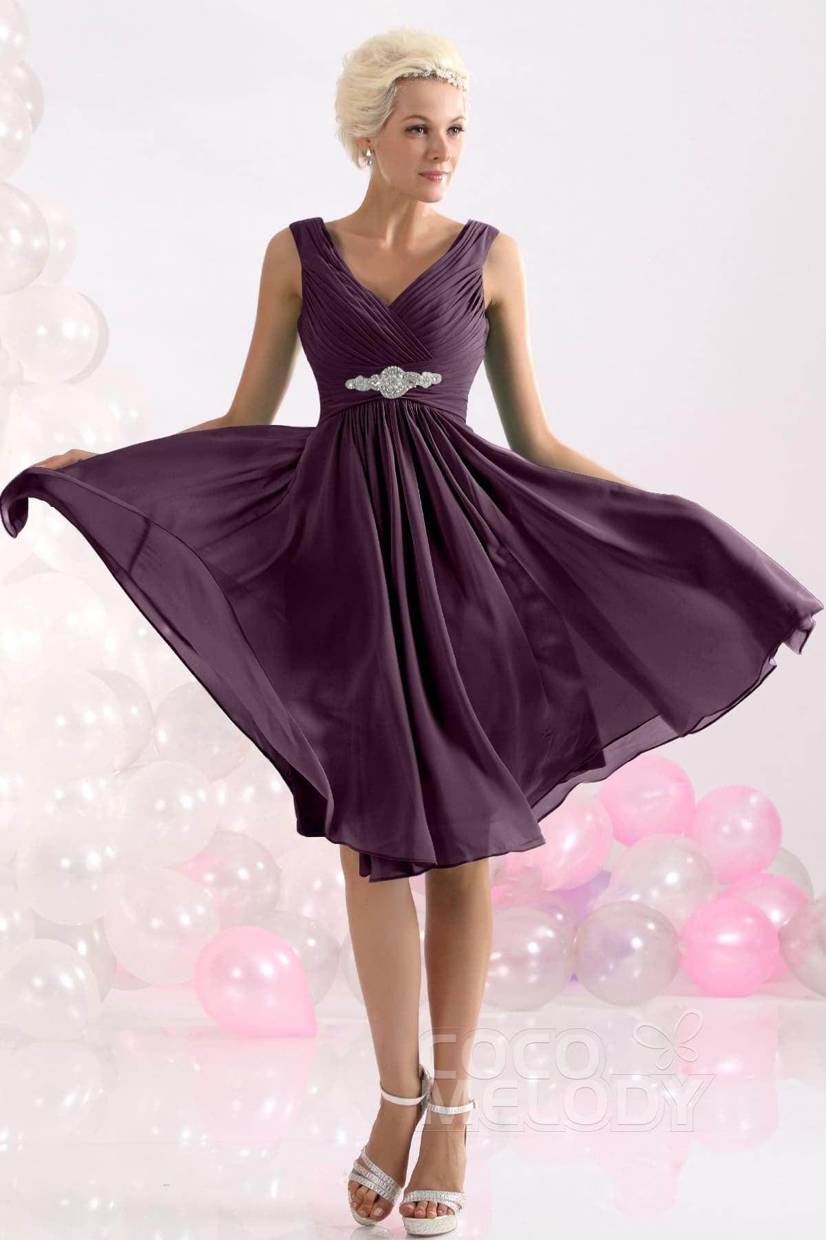 A-Line Knee Length Chiffon Bridesmaids Dress COZK1302A - COCOMELODY