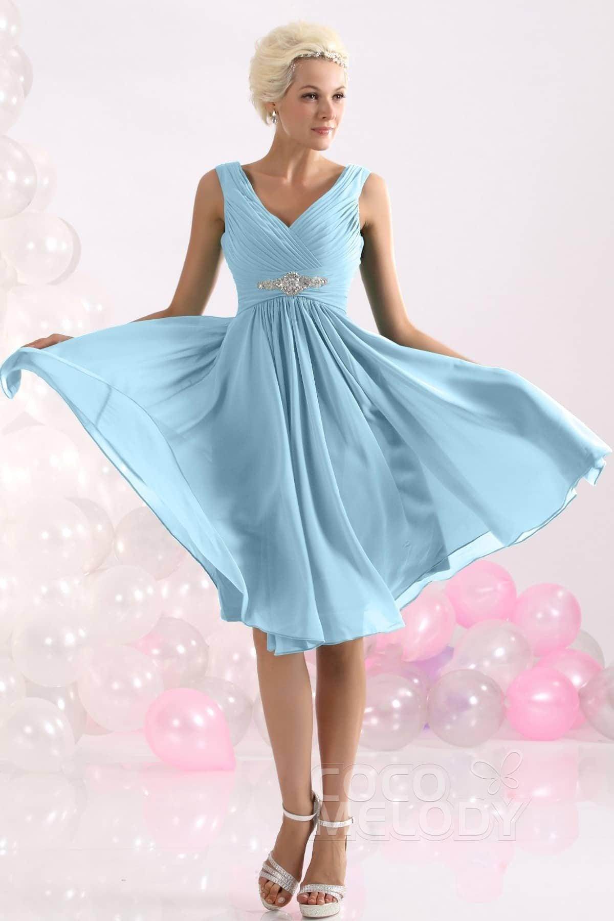 A-Line Knee Length Chiffon Bridesmaids Dress COZK1302A - COCOMELODY