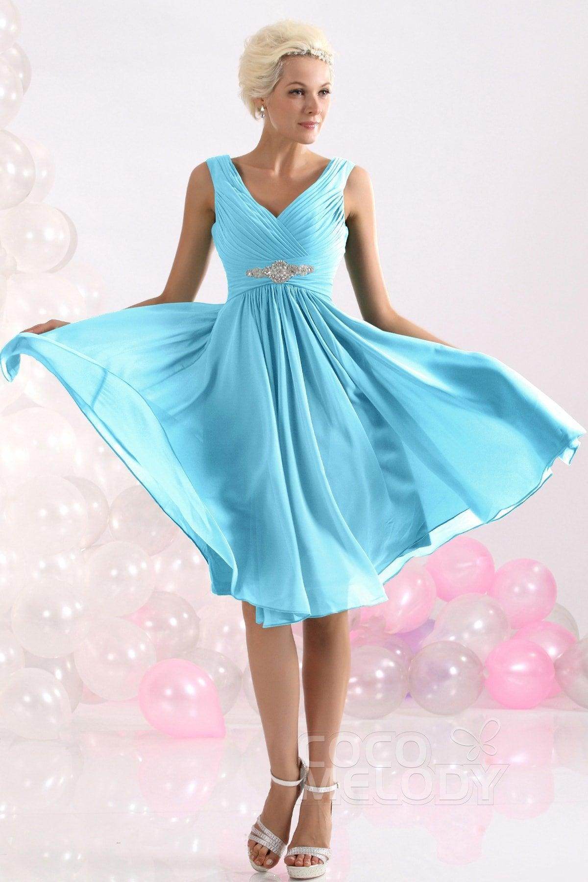 A-Line Knee Length Chiffon Bridesmaids Dress COZK1302A - COCOMELODY