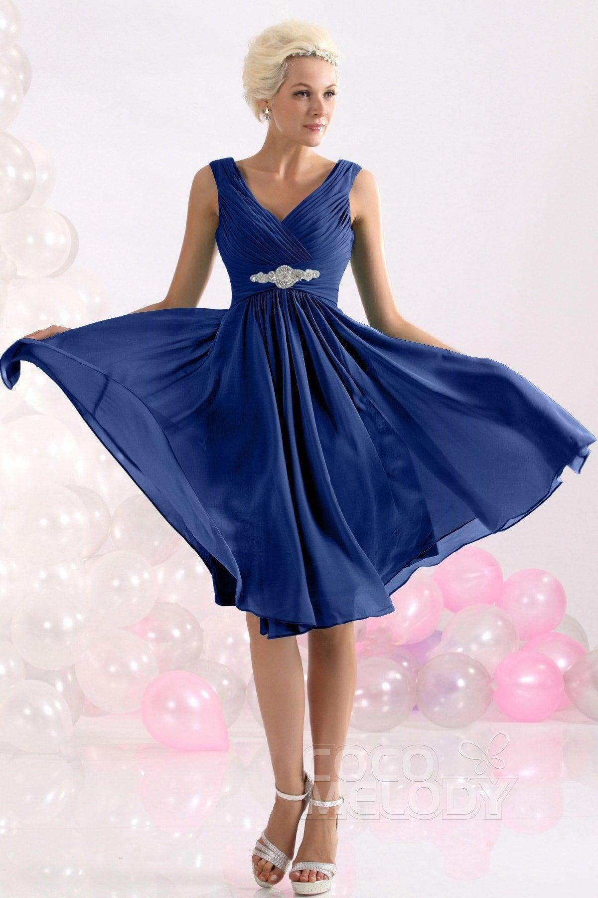 A-Line Knee Length Chiffon Bridesmaids Dress COZK1302A - COCOMELODY