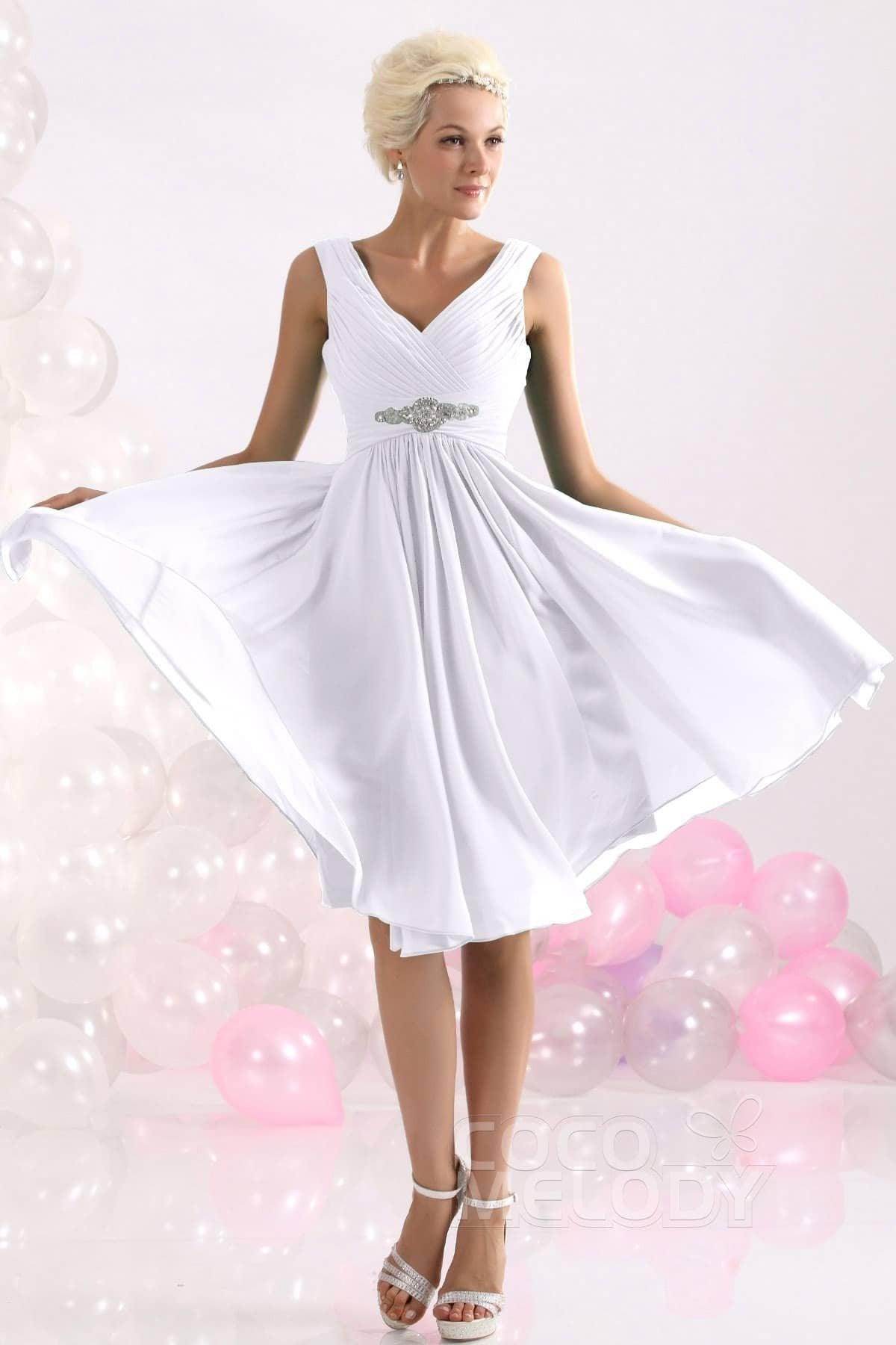 A-Line Knee Length Chiffon Bridesmaids Dress COZK1302A - COCOMELODY
