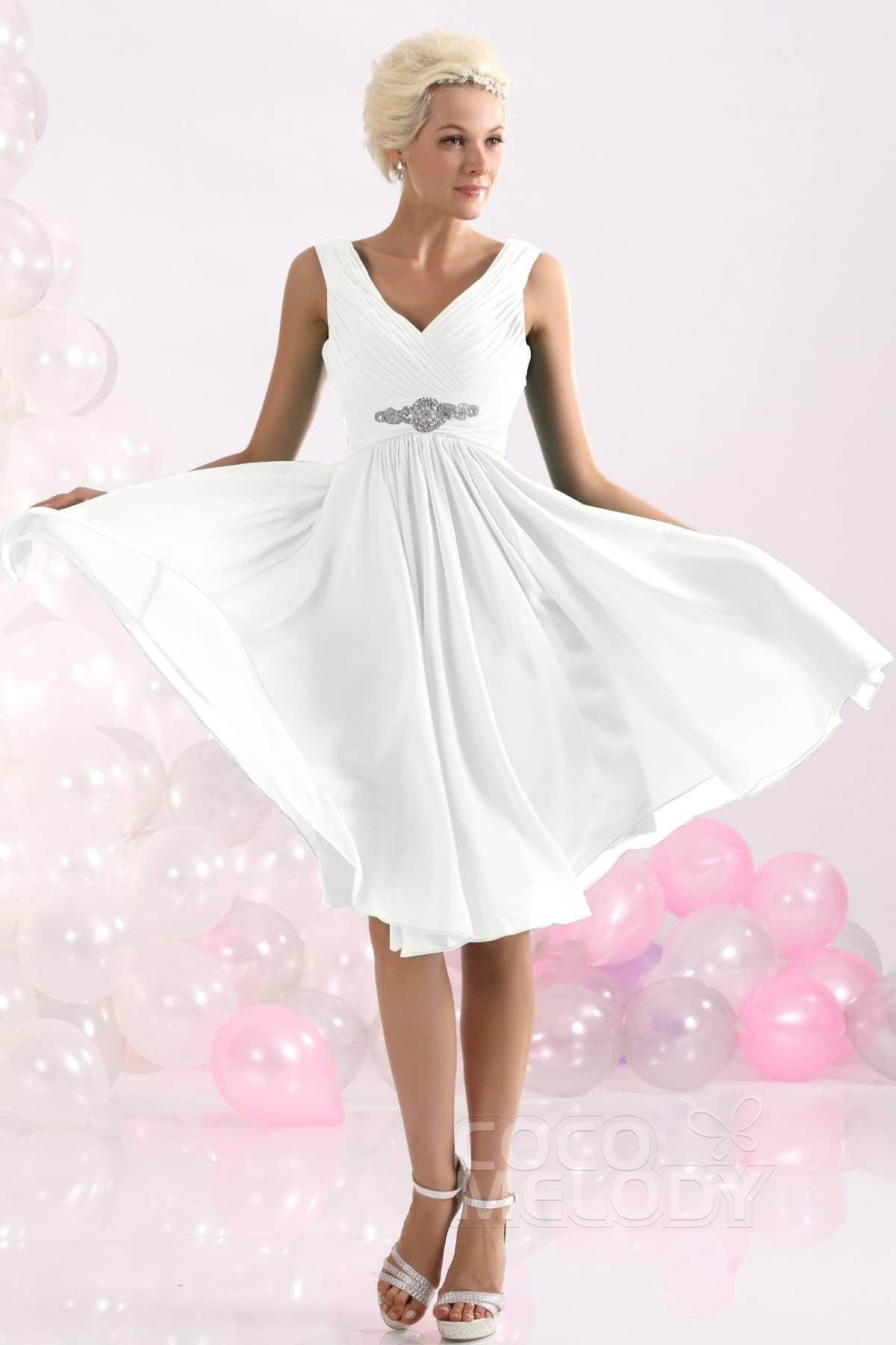 A-Line Knee Length Chiffon Bridesmaids Dress COZK1302A - COCOMELODY
