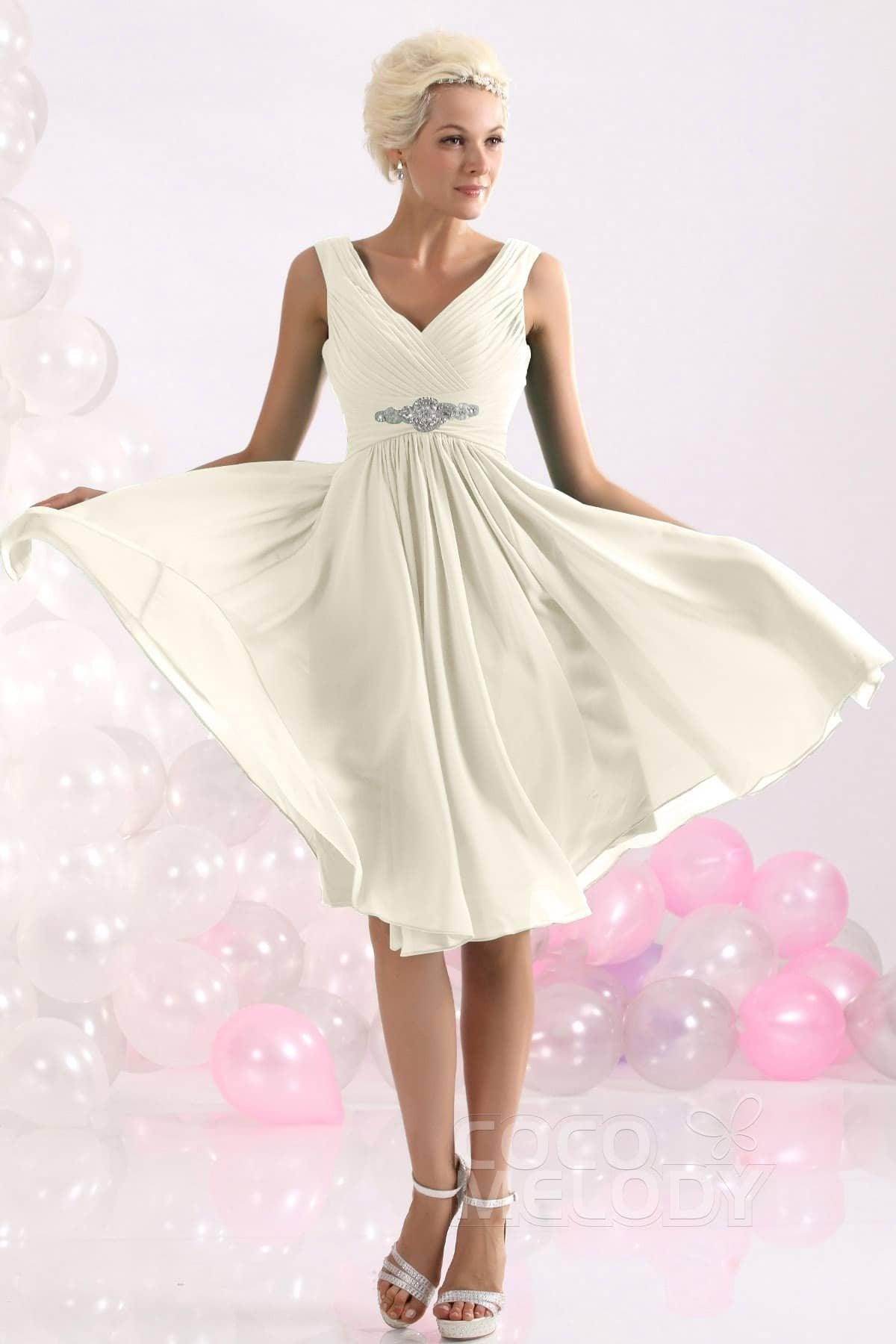 A-Line Knee Length Chiffon Bridesmaids Dress COZK1302A - COCOMELODY