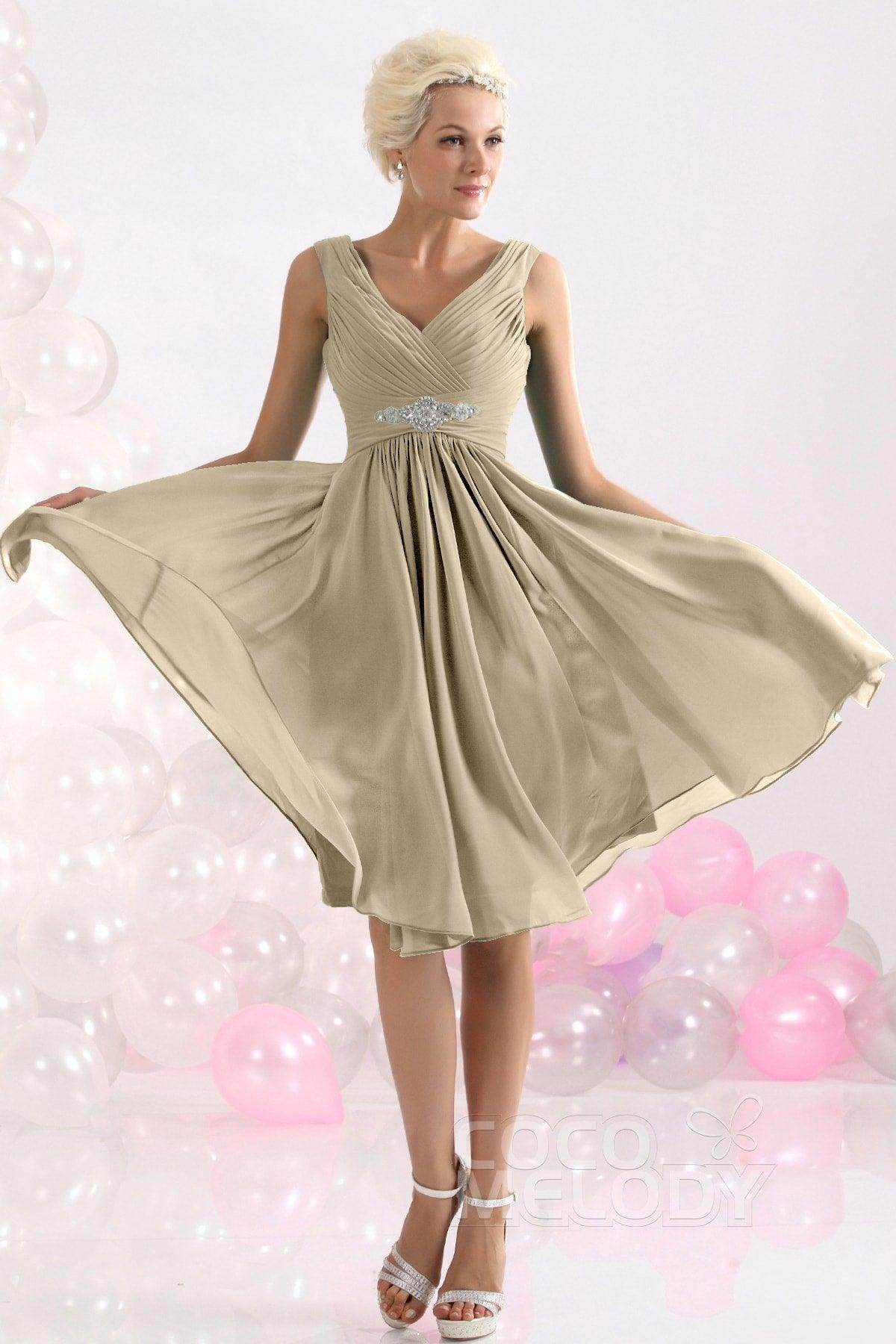 A-Line Knee Length Chiffon Bridesmaids Dress COZK1302A - COCOMELODY