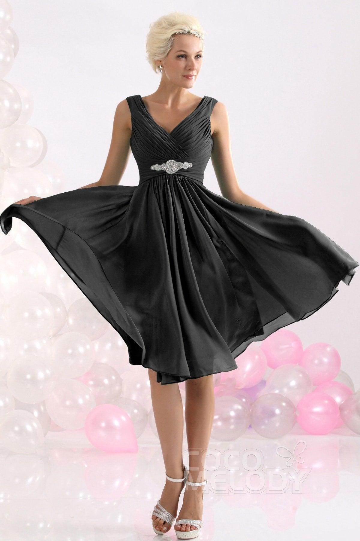 A-Line Knee Length Chiffon Bridesmaids Dress COZK1302A - COCOMELODY