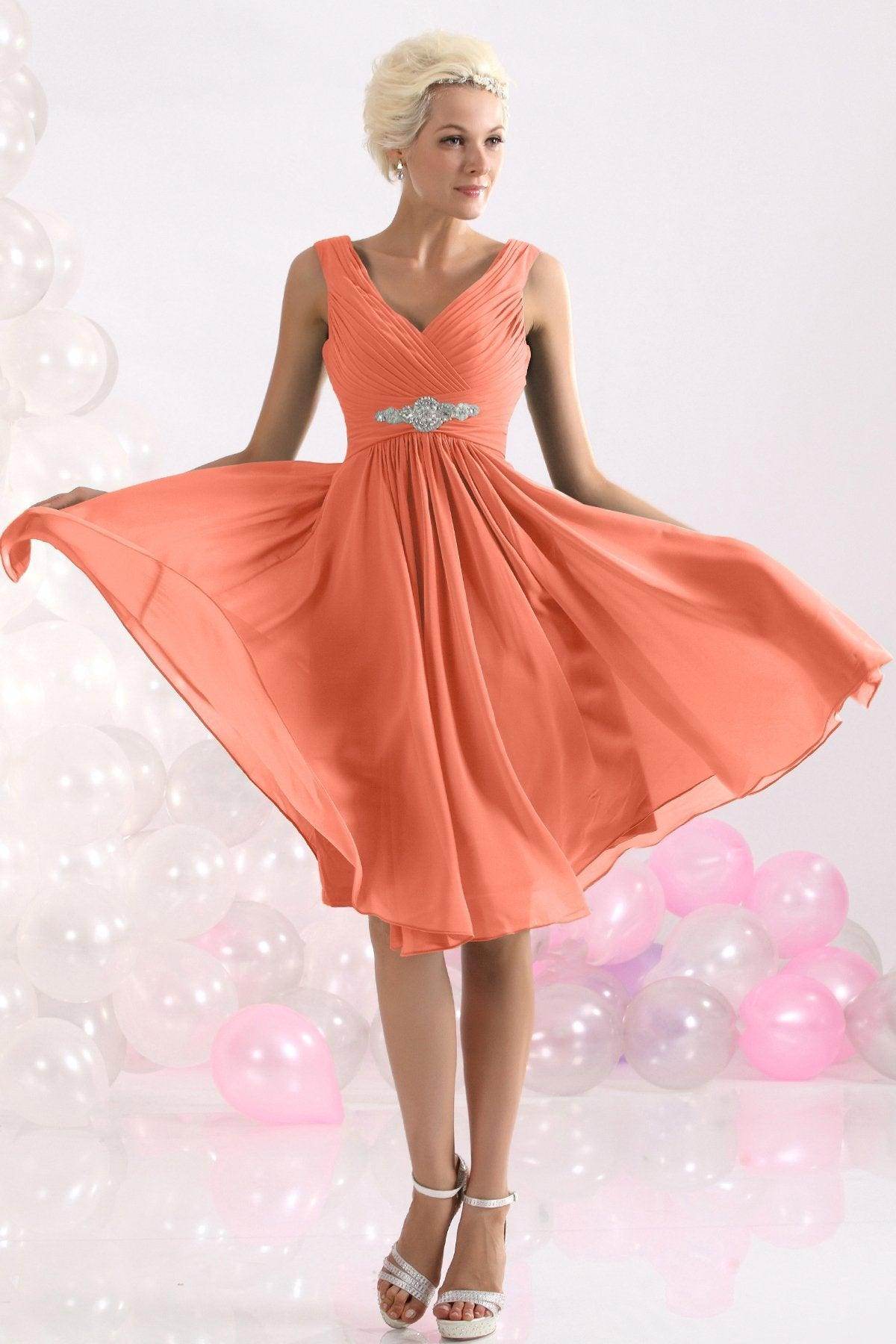 A-Line Knee Length Chiffon Bridesmaids Dress COZK1302A - COCOMELODY