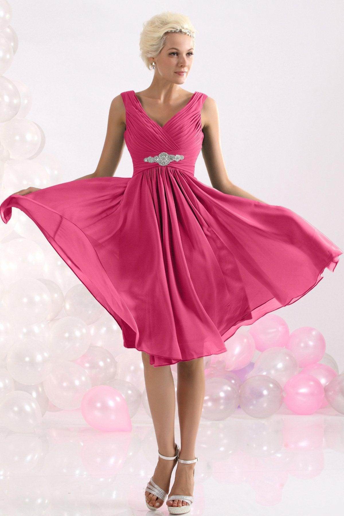 A-Line Knee Length Chiffon Bridesmaids Dress COZK1302A - COCOMELODY