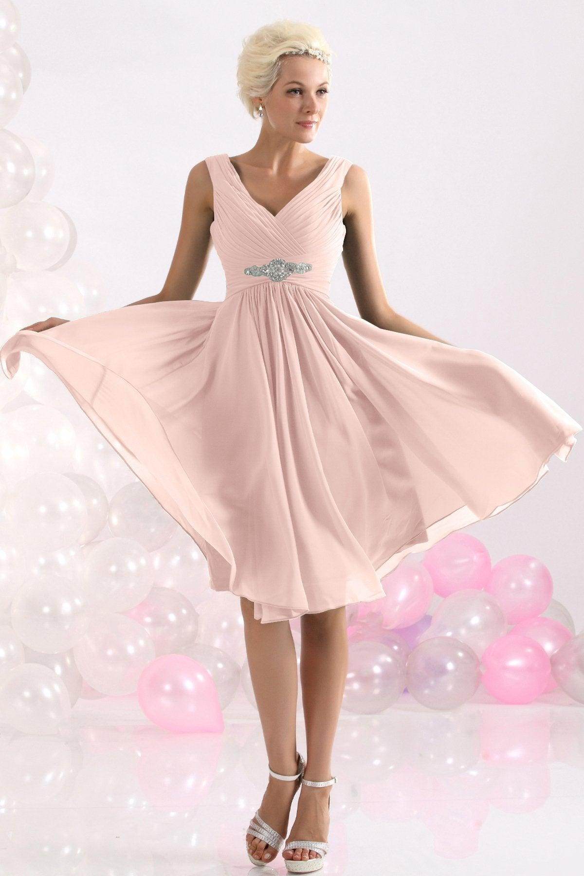 A-Line Knee Length Chiffon Bridesmaids Dress COZK1302A - COCOMELODY