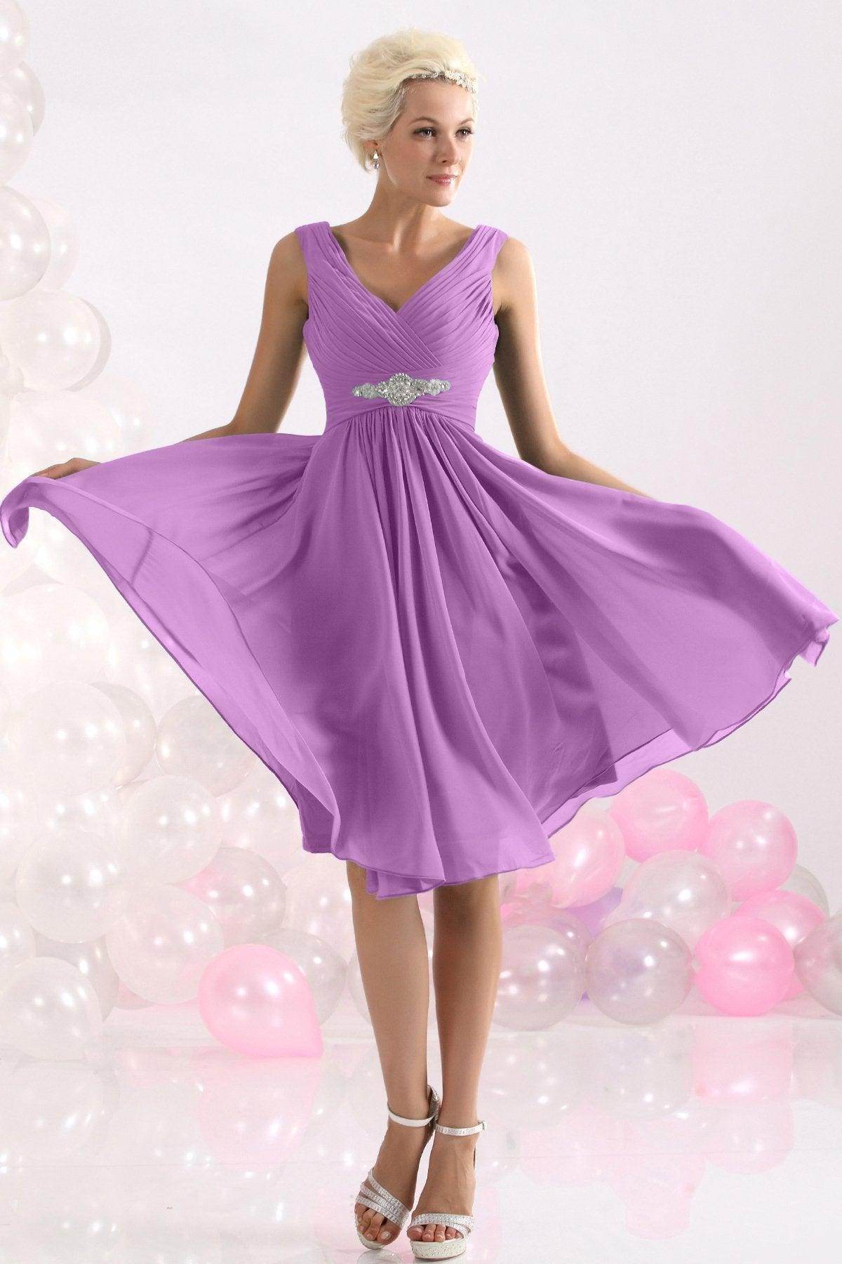 A-Line Knee Length Chiffon Bridesmaids Dress COZK1302A - COCOMELODY