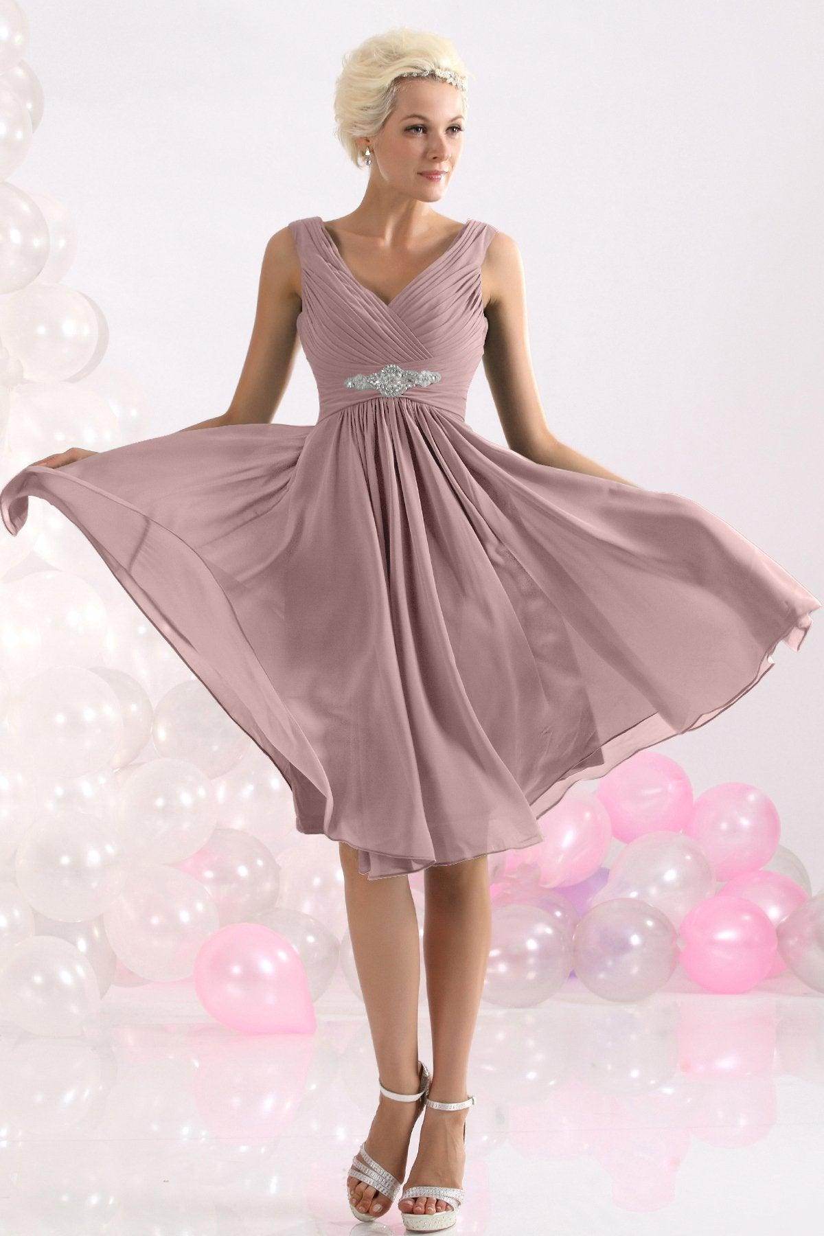 A-Line Knee Length Chiffon Bridesmaids Dress COZK1302A - COCOMELODY