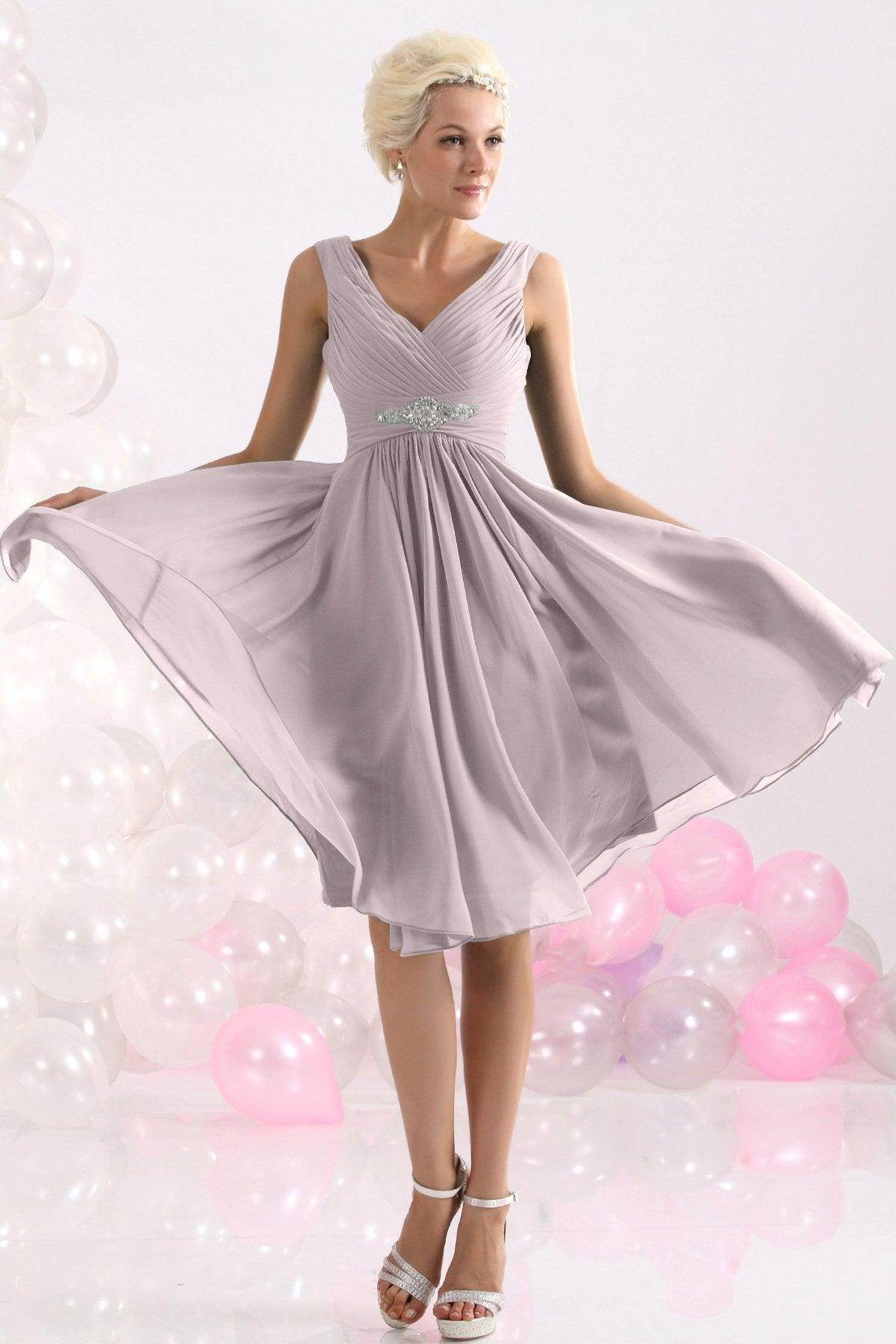 A-Line Knee Length Chiffon Bridesmaids Dress COZK1302A - COCOMELODY