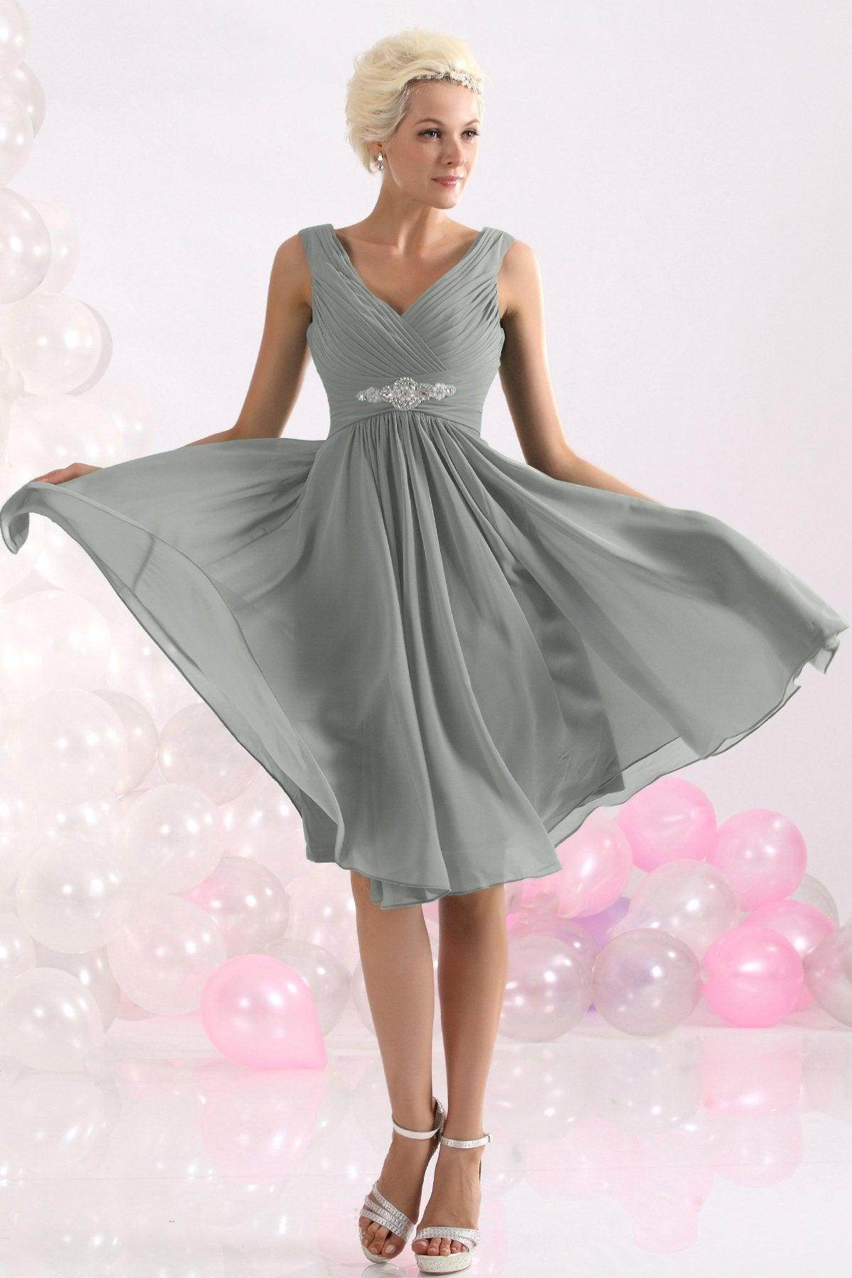 A-Line Knee Length Chiffon Bridesmaids Dress COZK1302A - COCOMELODY